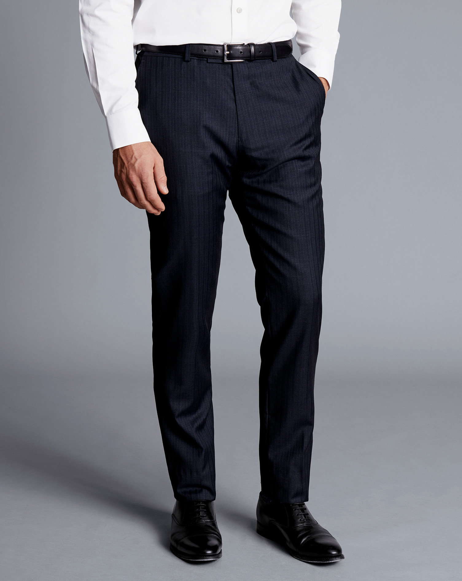Men's Charles Tyrwhitt Stripe Suit Trousers - Ink Blue Size 34/38 Wool

