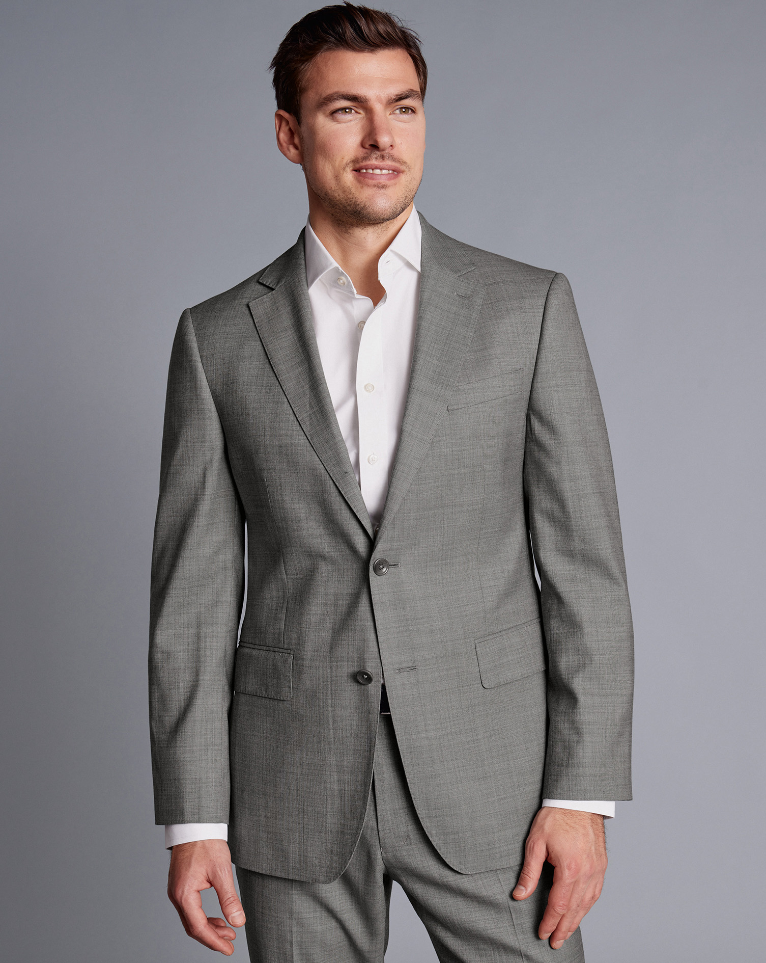 Men's Charles Tyrwhitt Sharkskin Suit Jacket - Light Grey Size 42R Wool
