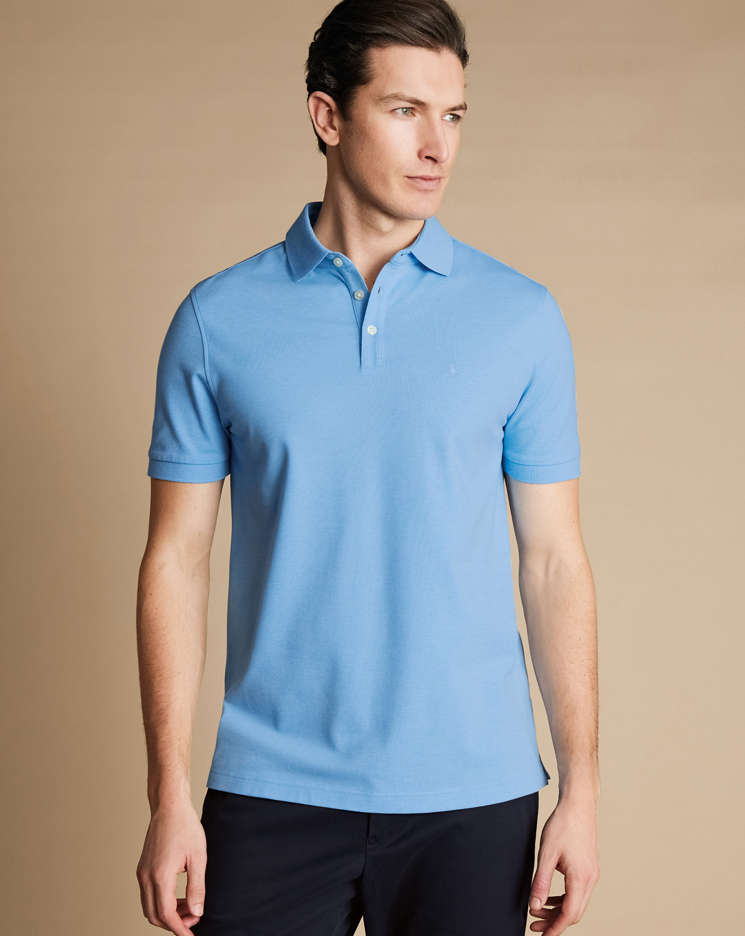 Men's Charles Tyrwhitt Pique Polo Shirt - Sky Blue Size Small Cotton
