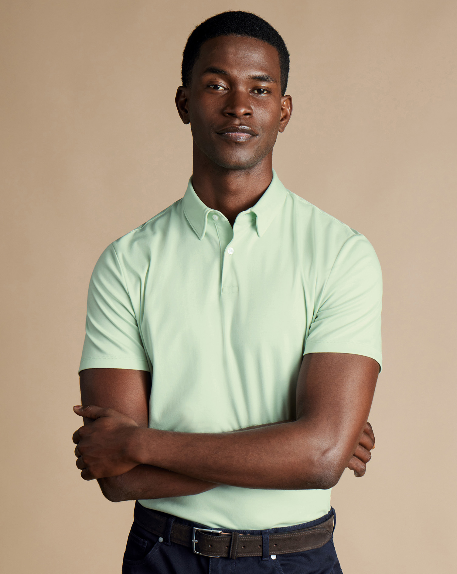 Men's Charles Tyrwhitt Smart Jersey Polo Shirt - Light Green Size Large Cotton
