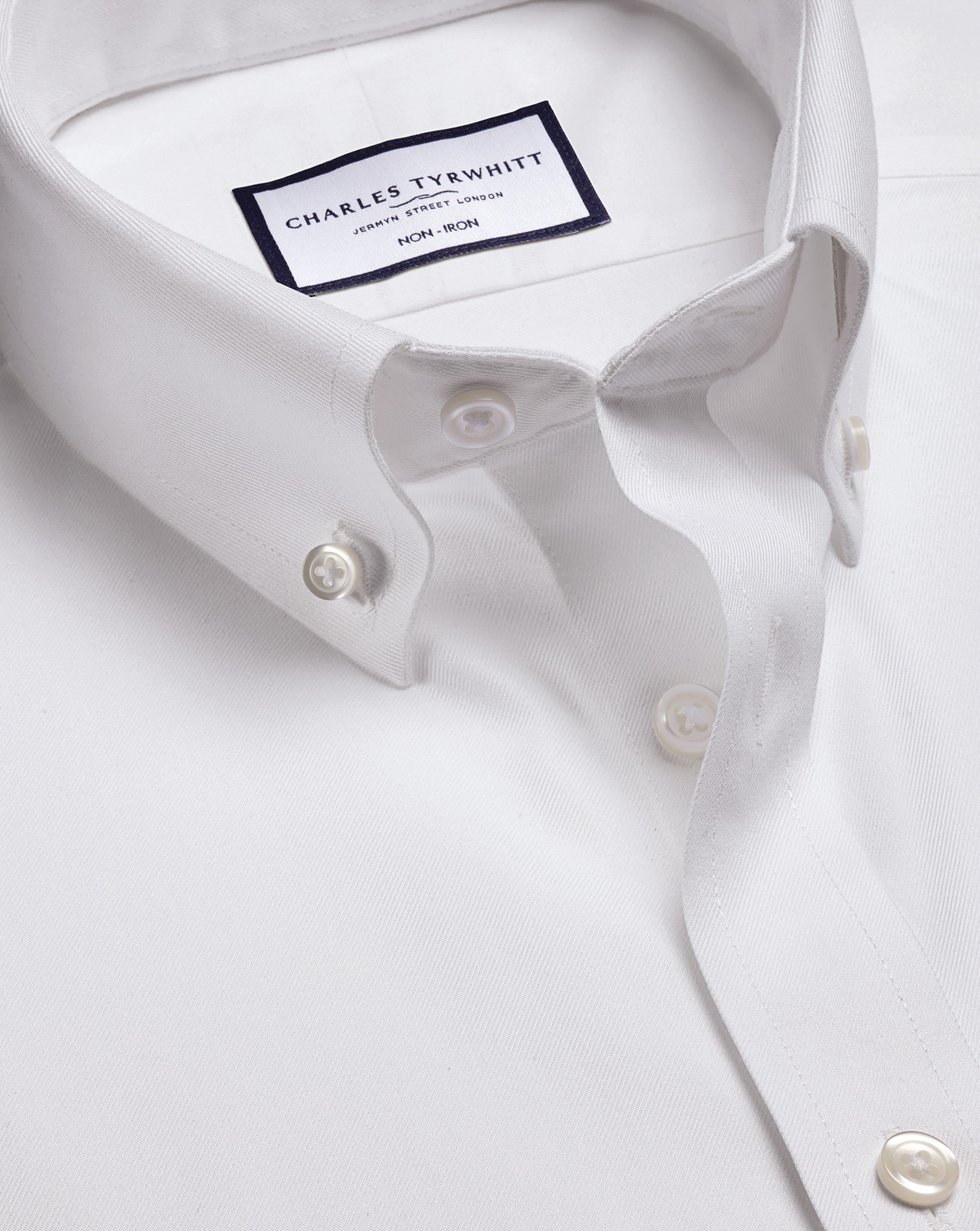 Charles Tyrwhitt Button-down Non-iron Twill Cotton Dress Shirt In White