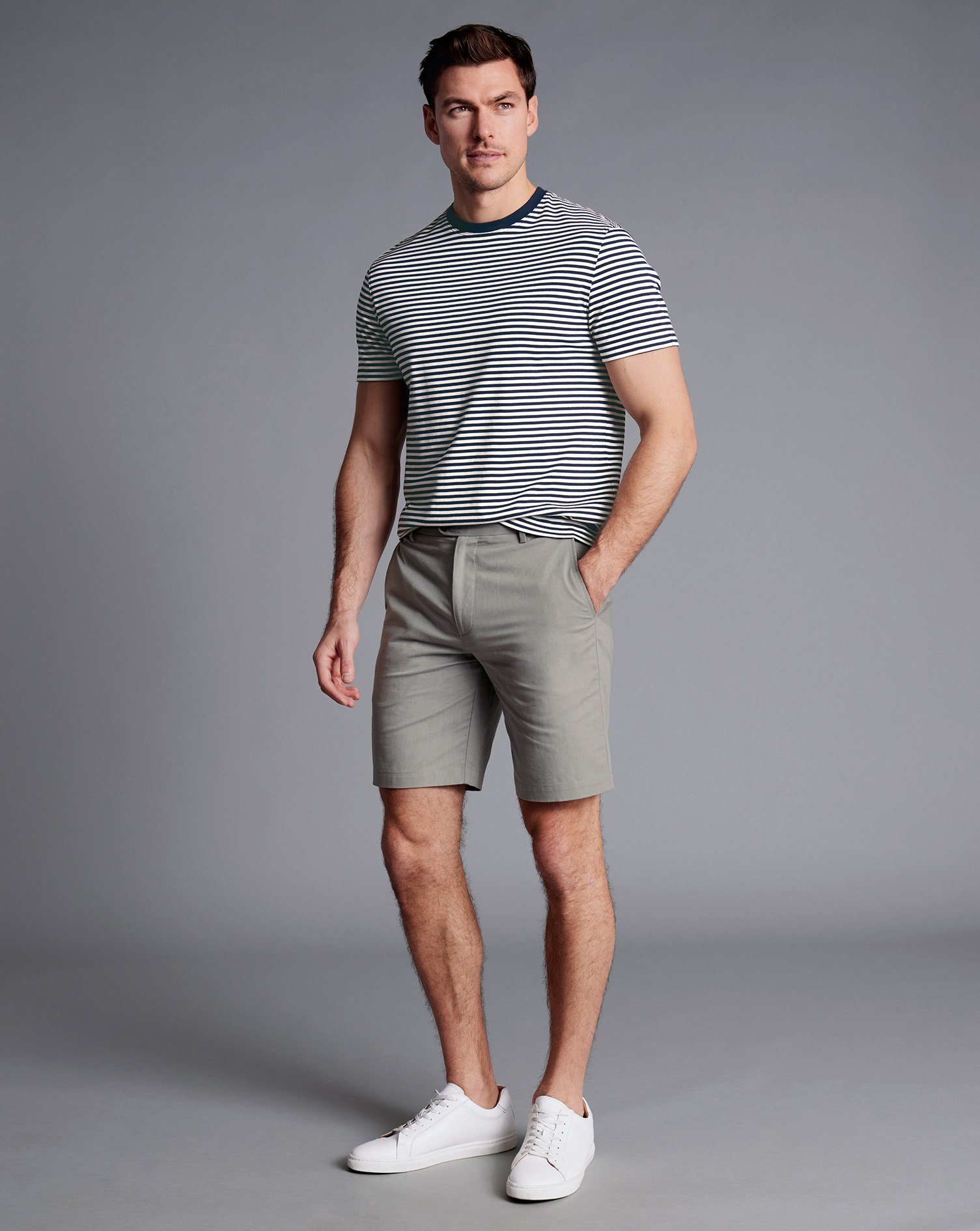 Men's Charles Tyrwhitt Cotton Shorts - Light Grey Size 40 Linen
