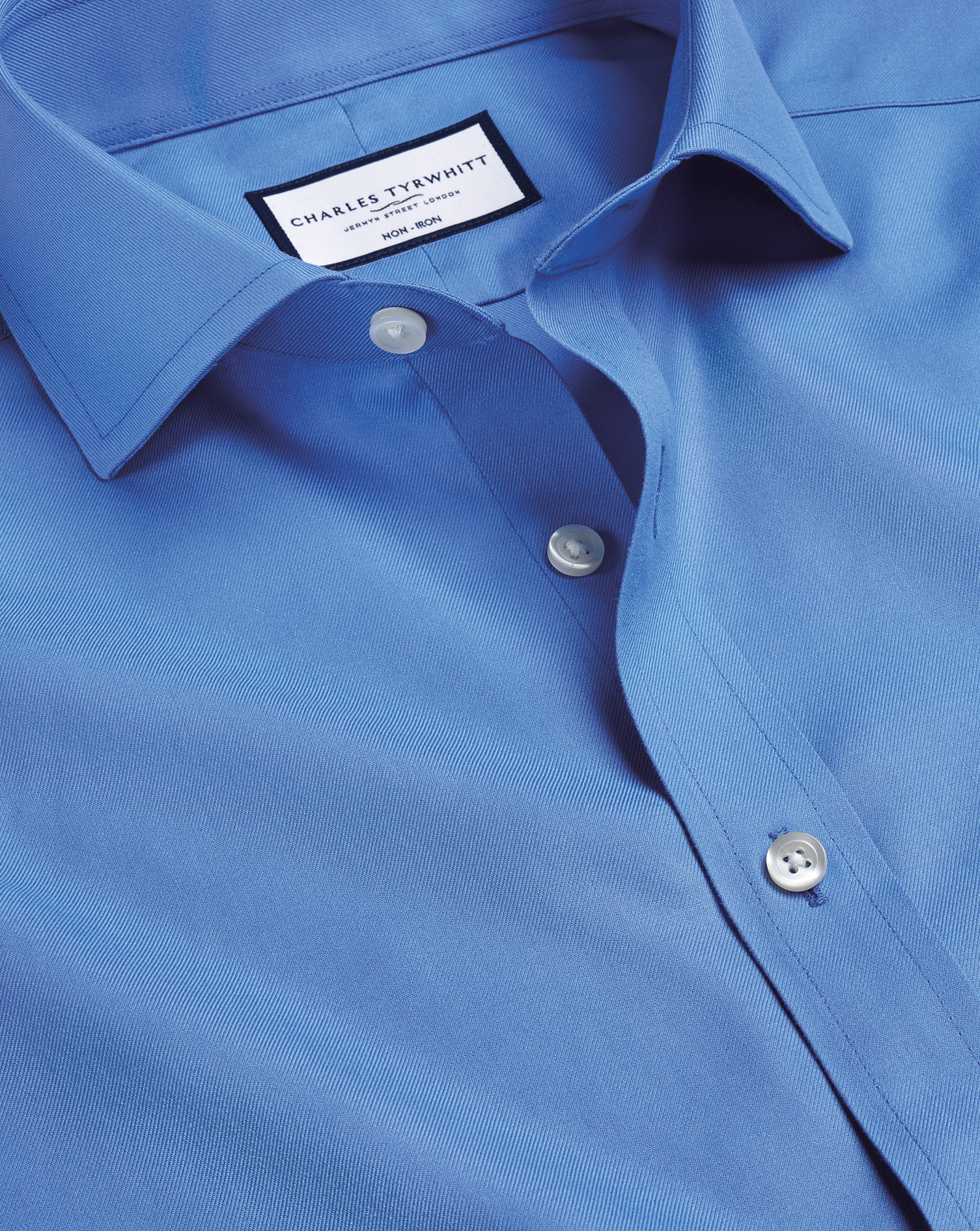Men's Charles Tyrwhitt Cutaway Collar Non-Iron Twill Dress Shirt - Ocean Blue Single Cuff Size XL Co