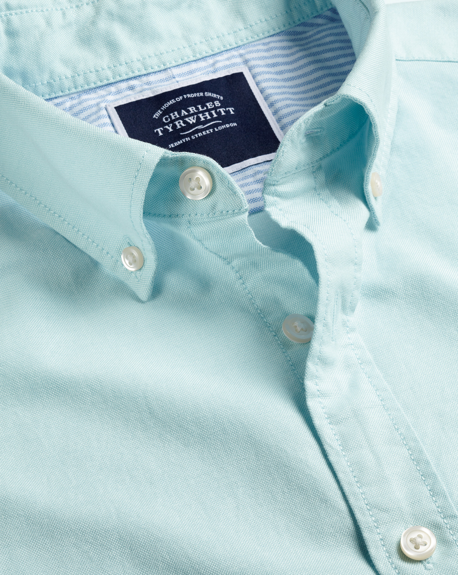 Men's Charles Tyrwhitt Button-Down Collar Washed Oxford Casual Shirt - Aqua Green Single Cuff Size X