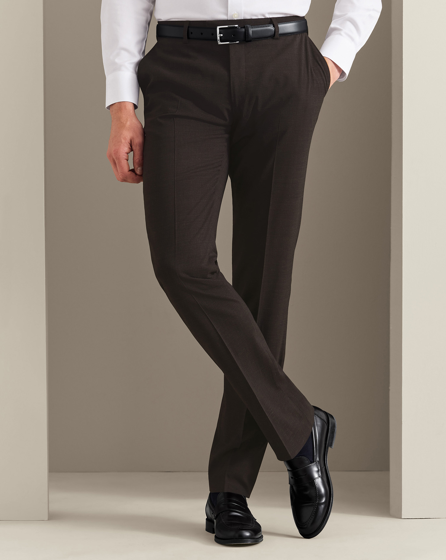 Men's Ultimate Performance Prince Of Wales Suit Trousers - Chocolate Brown, 38/30 by Charles Tyrwhitt