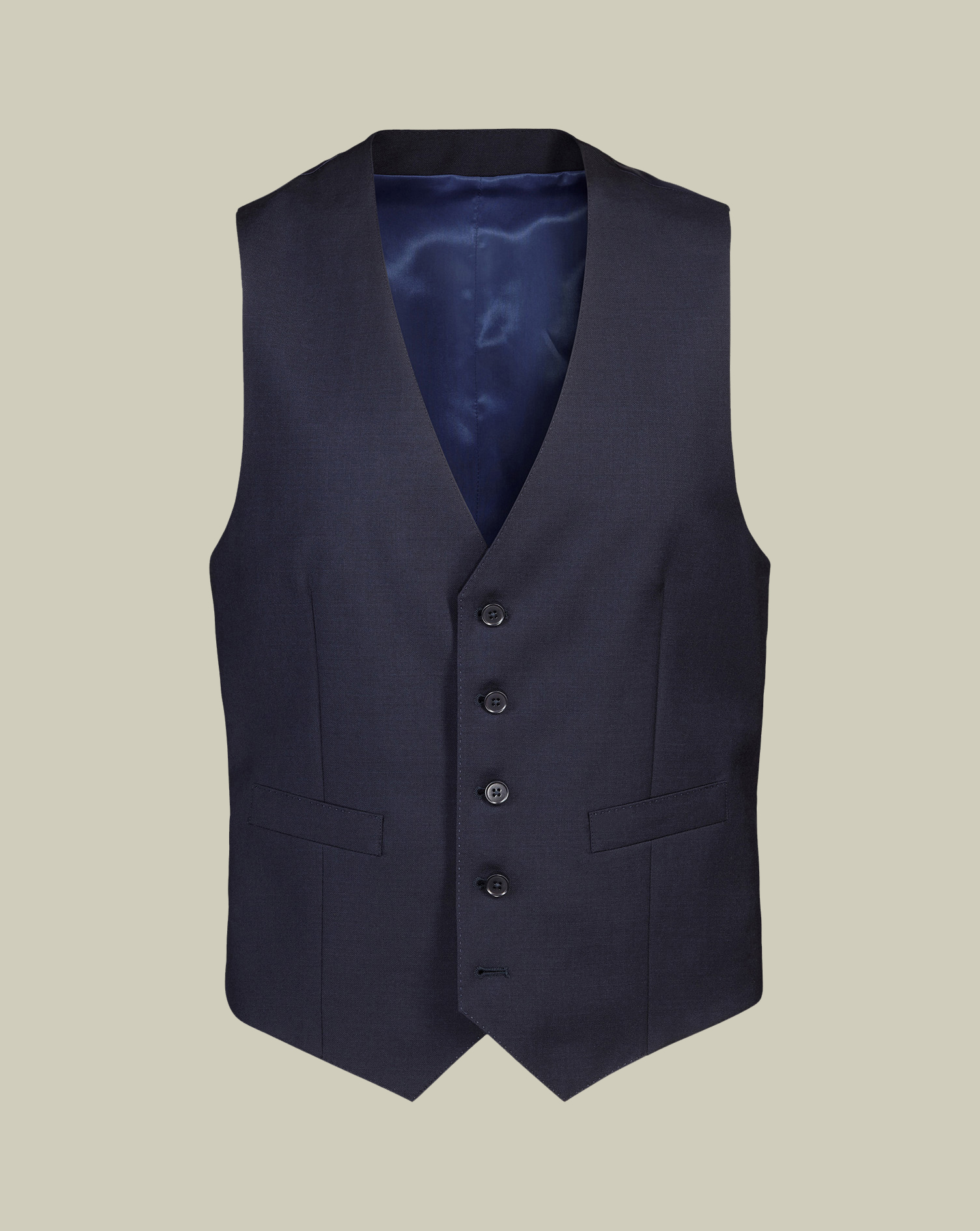 Men's Charles Tyrwhitt Natural Stretch Twill Waistcoat - Navy Blue Size w46 Wool