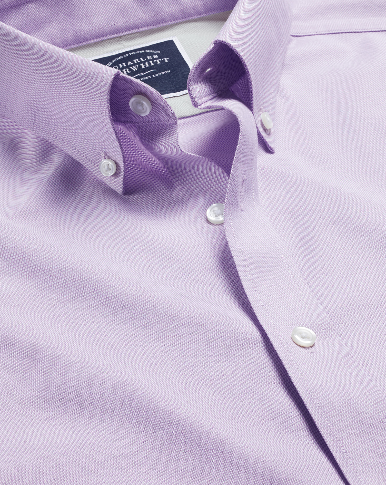 Shop Charles Tyrwhitt Men's  Button-down Collar Non-iron Stretch Oxford Casual Shirt In Purple