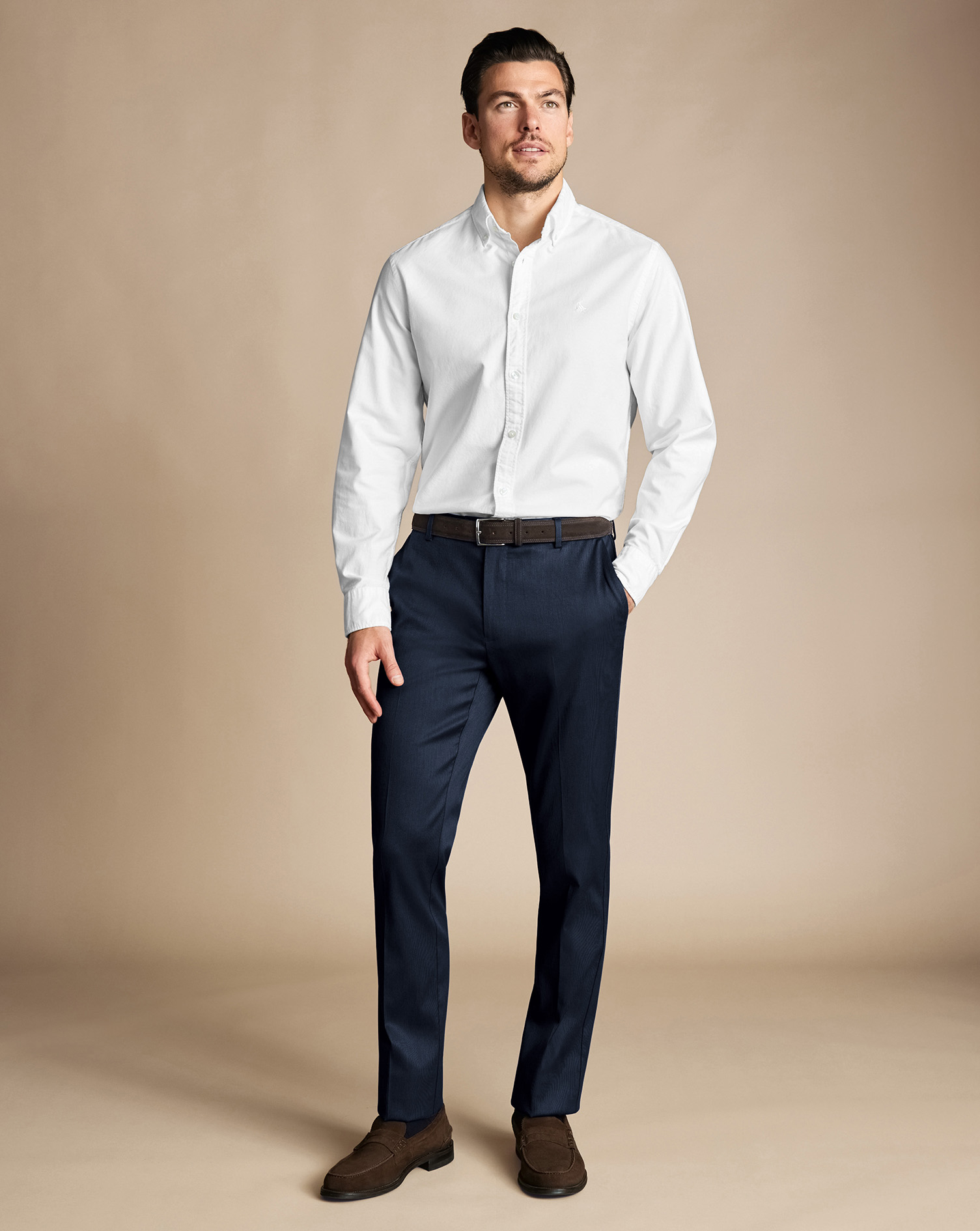 Men's Charles Tyrwhitt Smart Stretch Texture Trousers - Denim Blue Size W34 L34 Cotton
