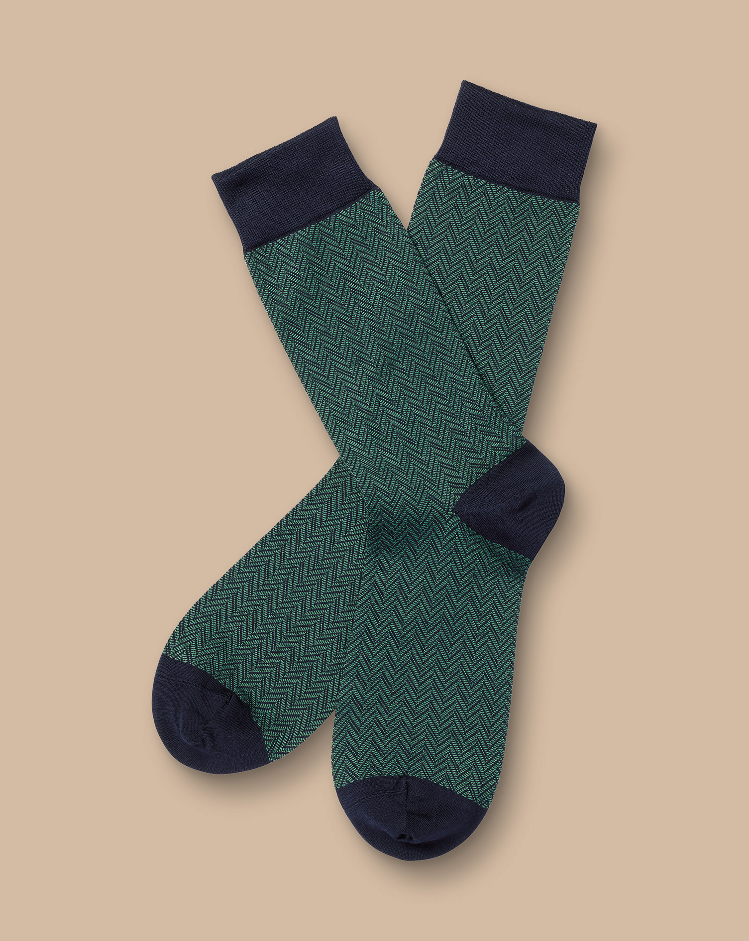 Men's Charles Tyrwhitt Chevron Socks - Green & Navy Size 10.5-13 Cotton
