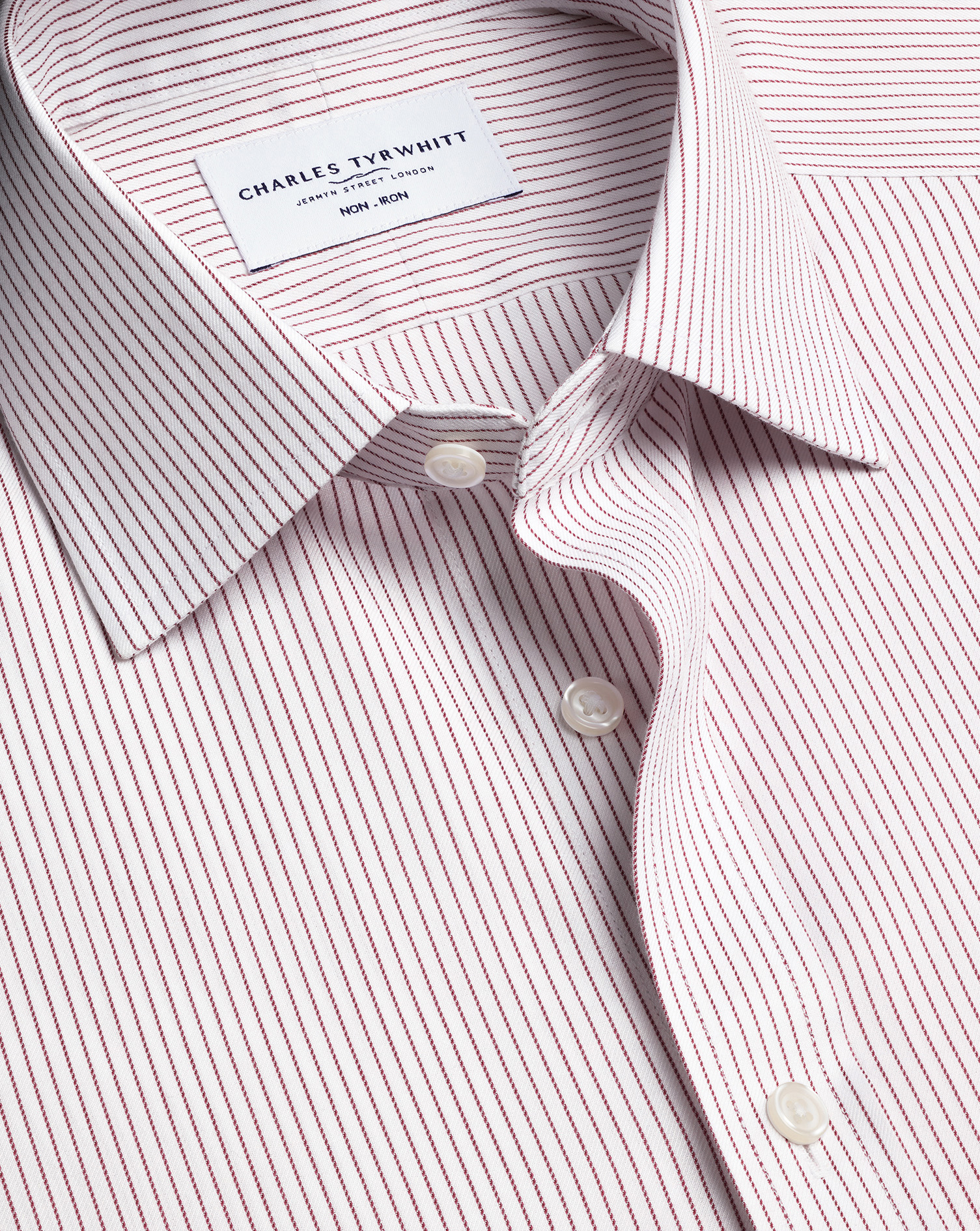 Men's Non-Iron Twill Stripe Cotton Formal Shirt - Burgundy Single Cuff, 16.5/36 by Charles Tyrwhitt