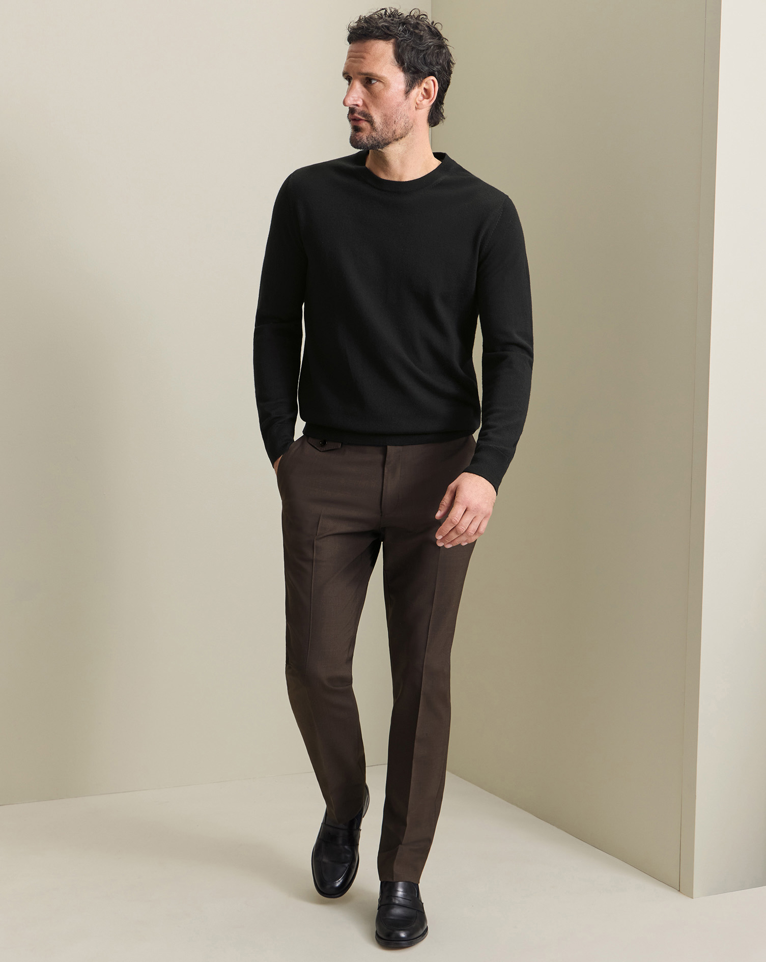 Wool Stretch Trousers - Chocolate, 36/U by Charles Tyrwhitt