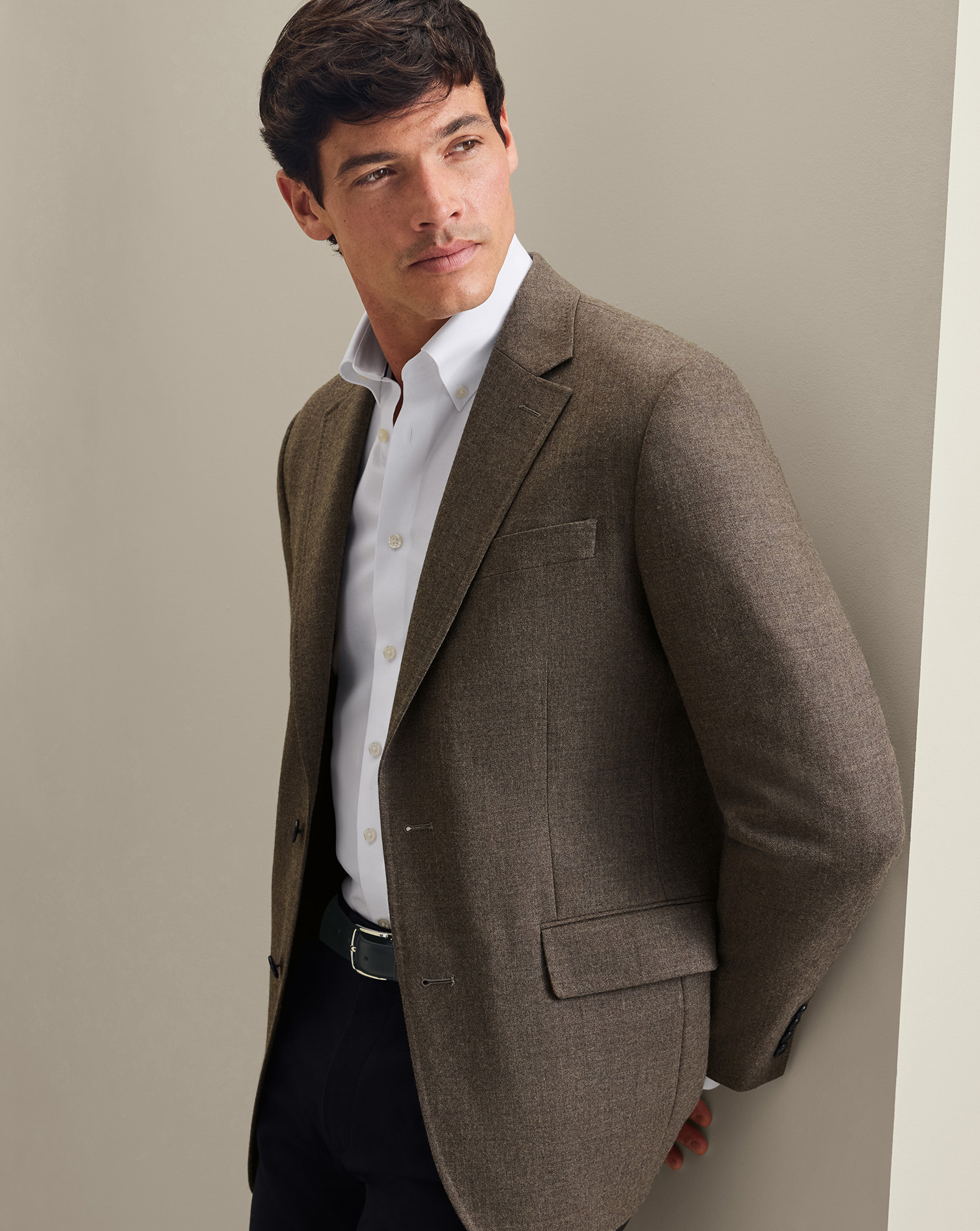 Men's Charles Tyrwhitt Textured na Jacket - Mocha Brown Size 42L Wool