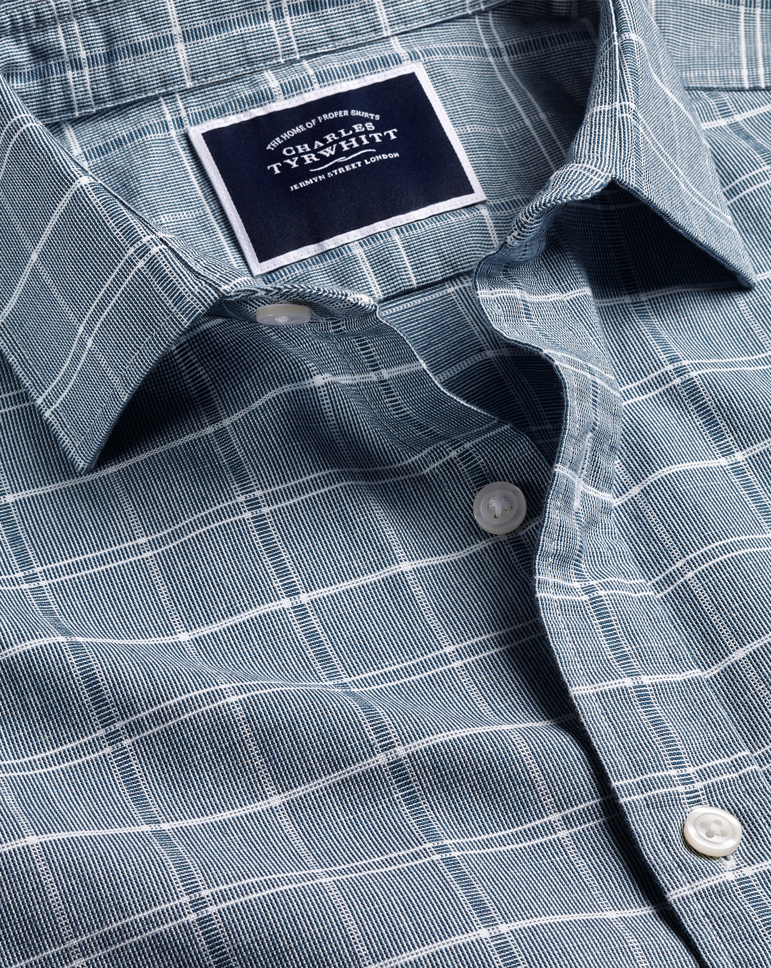 Cotton Linen Check Short Sleeve Shirt - Petrol Blue | Charles Tyrwhitt