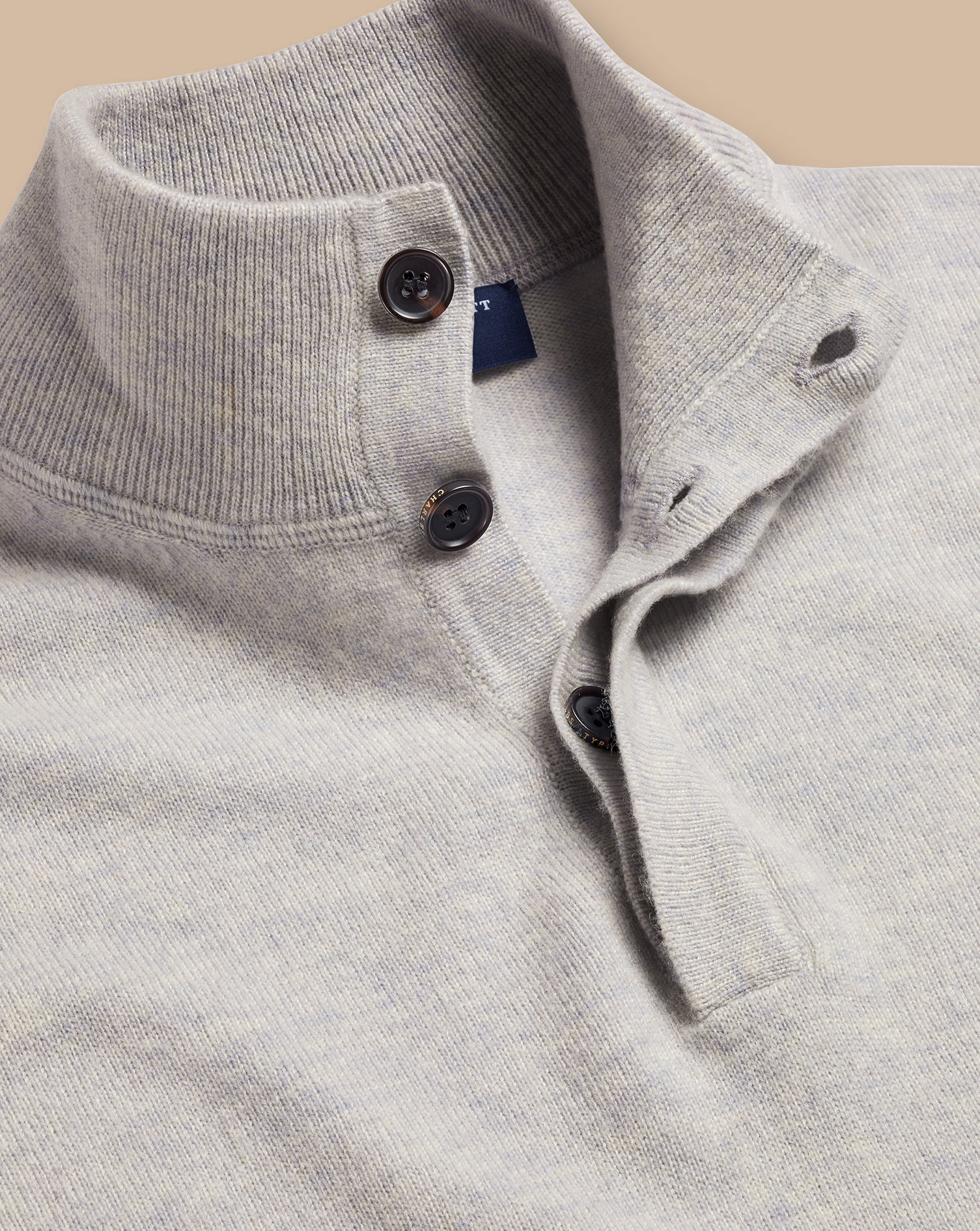 Men's Charles Tyrwhitt Button Neck Sweater - Silver Grey Size XL Merino Cashmere
