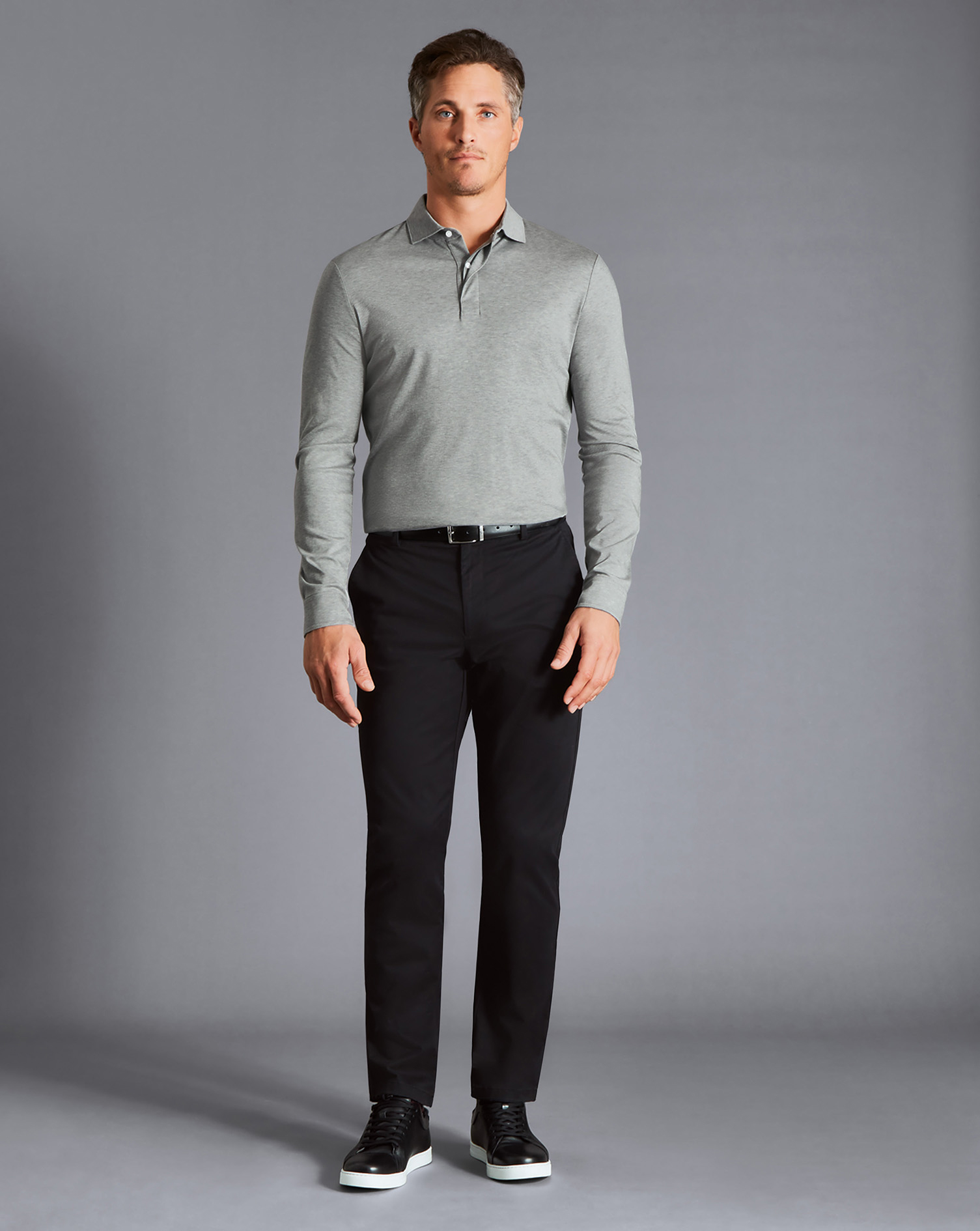 Men's Charles Tyrwhitt Lightweight Trousers - Black Size W36 L32 Cotton
