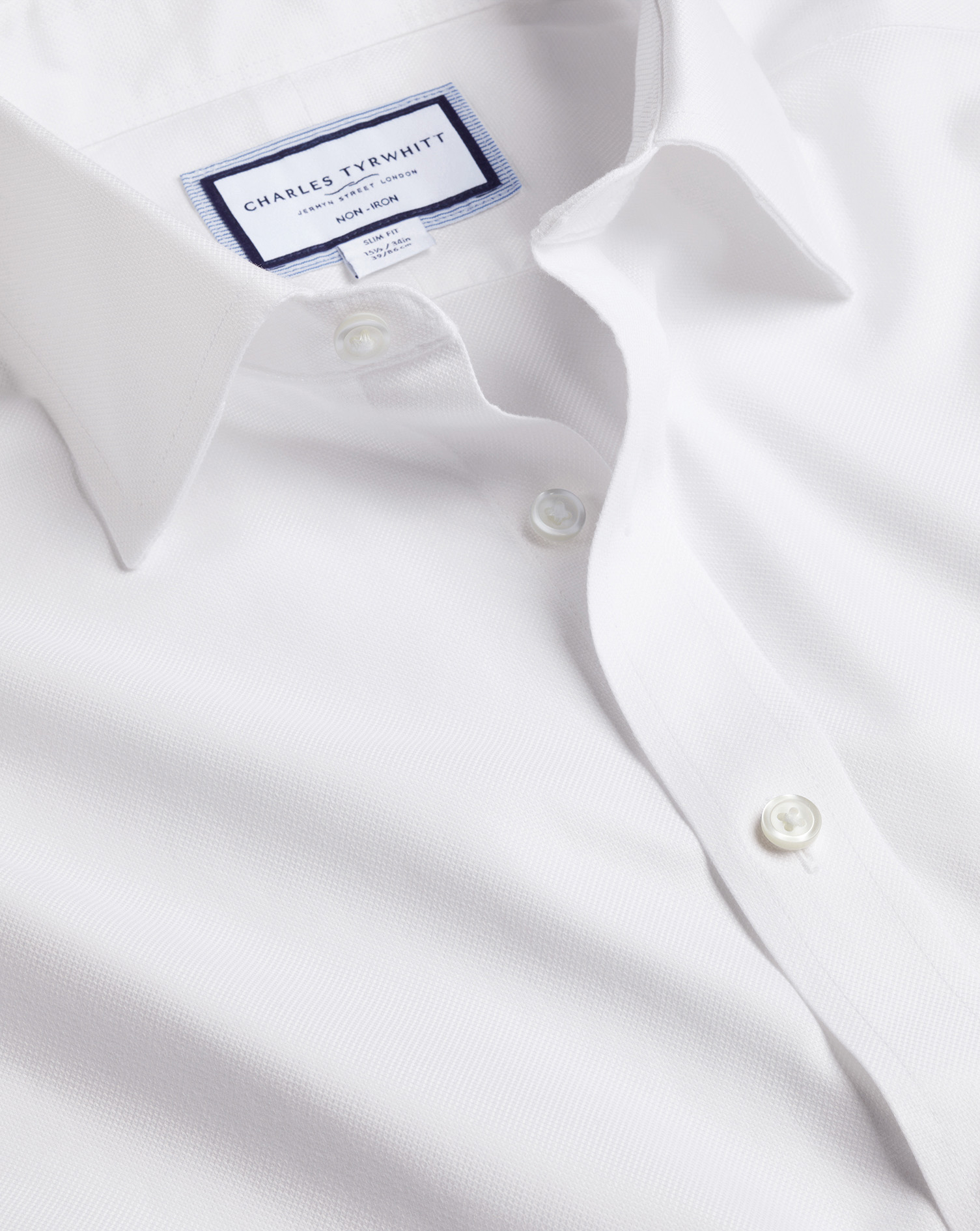 Men's Charles Tyrwhitt Non-Iron Royal Oxford Dress Shirt - White Single Cuff Size XXL Cotton
