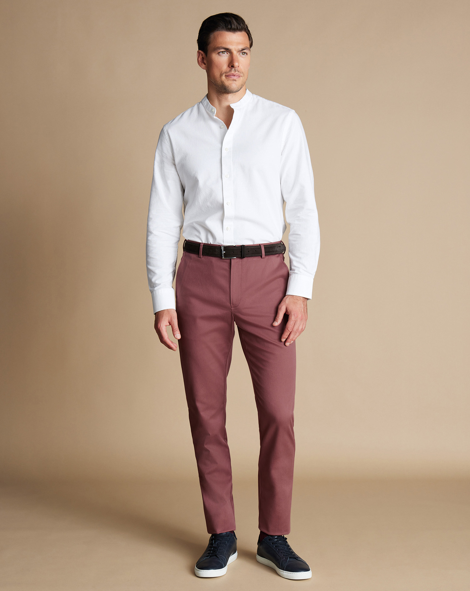 Men's Charles Tyrwhitt Ultimate Non-Iron Chino Pants - Dark Pink Size W34 L30 Cotton
