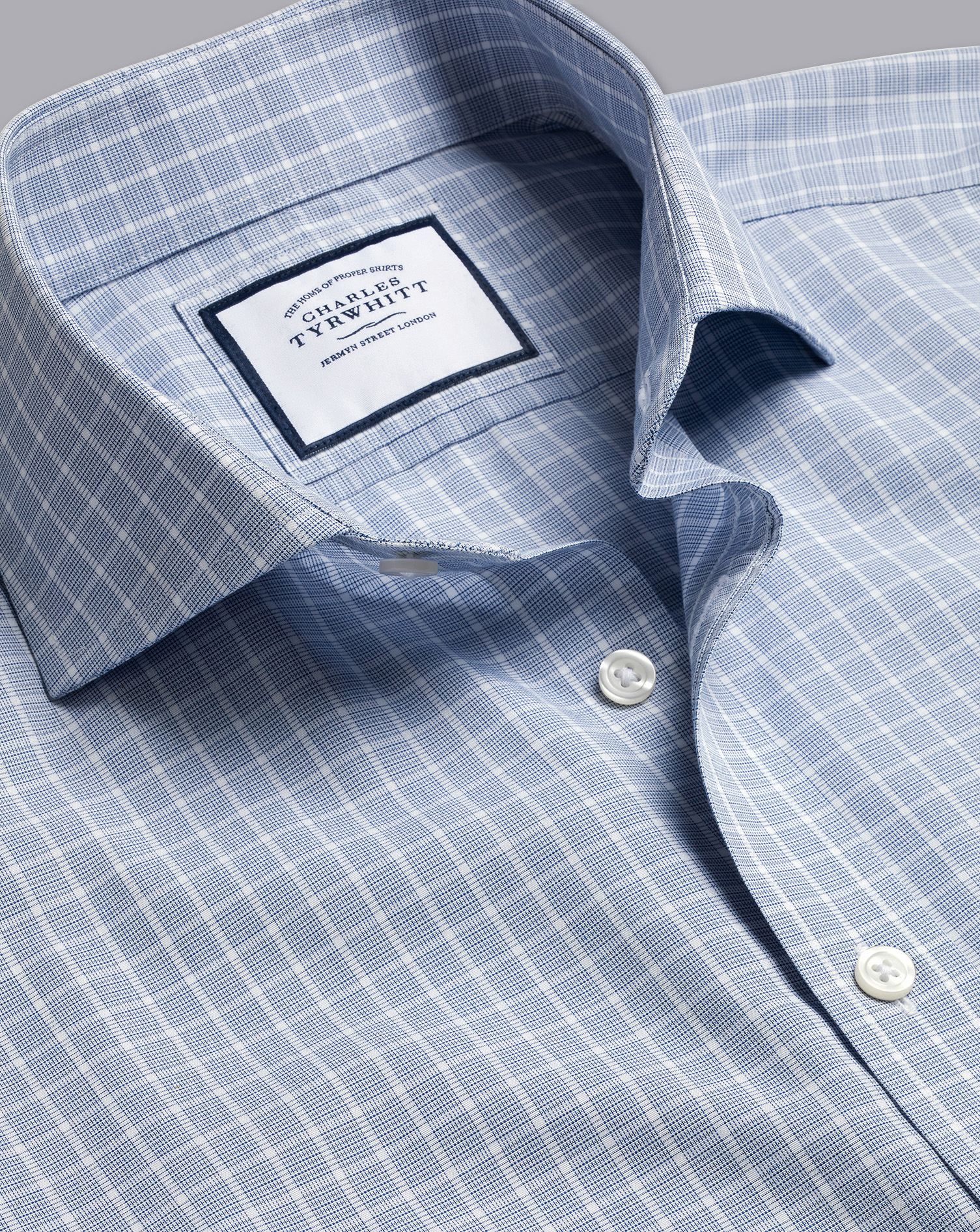 Men's Charles Tyrwhitt Cutaway Collar Non-Iron Fine Check Dress Shirt - Petrol Blue Single Cuff Size