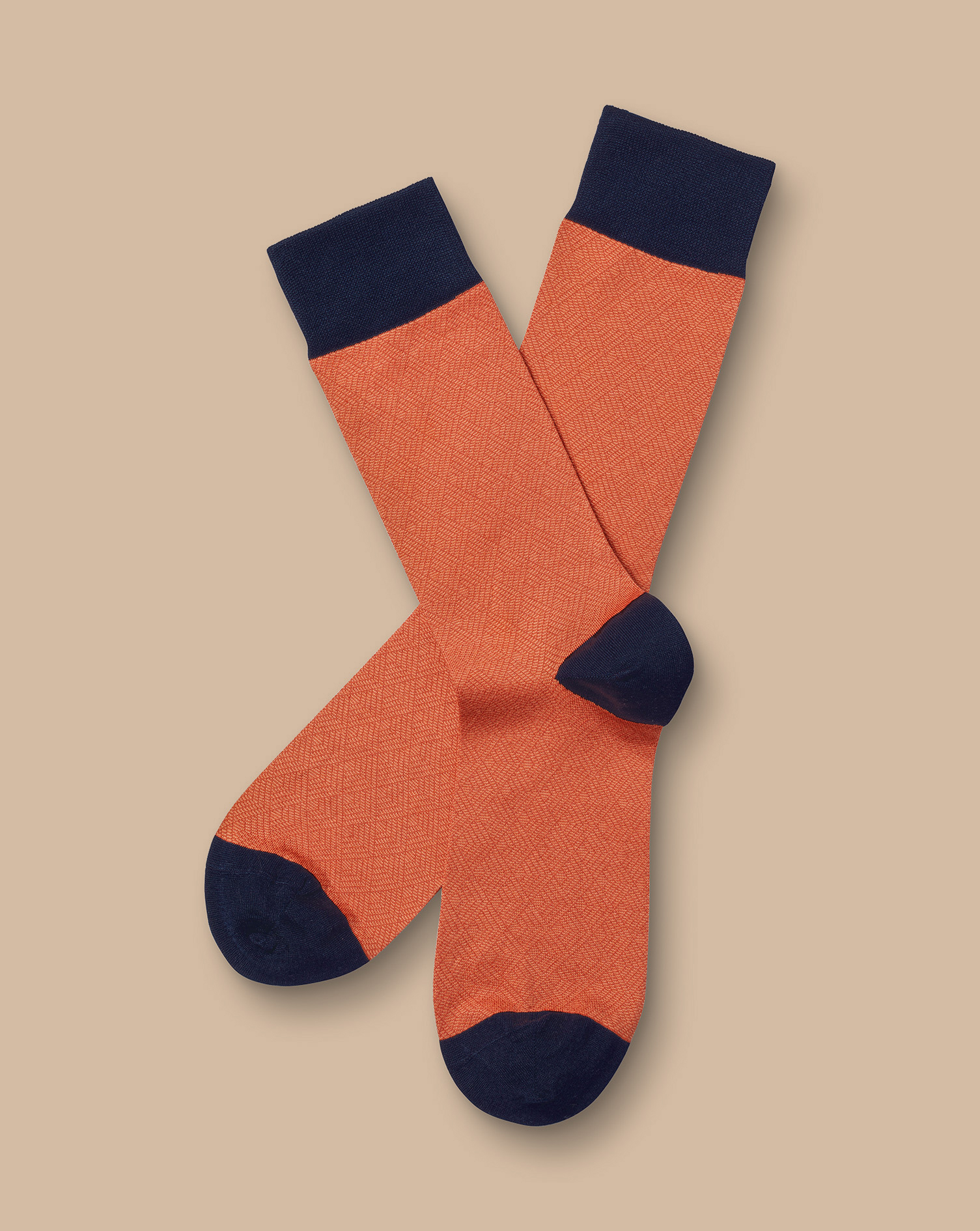 Men's Charles Tyrwhitt Geometric Socks - Peach Orange Size 10.5-13 Cotton
