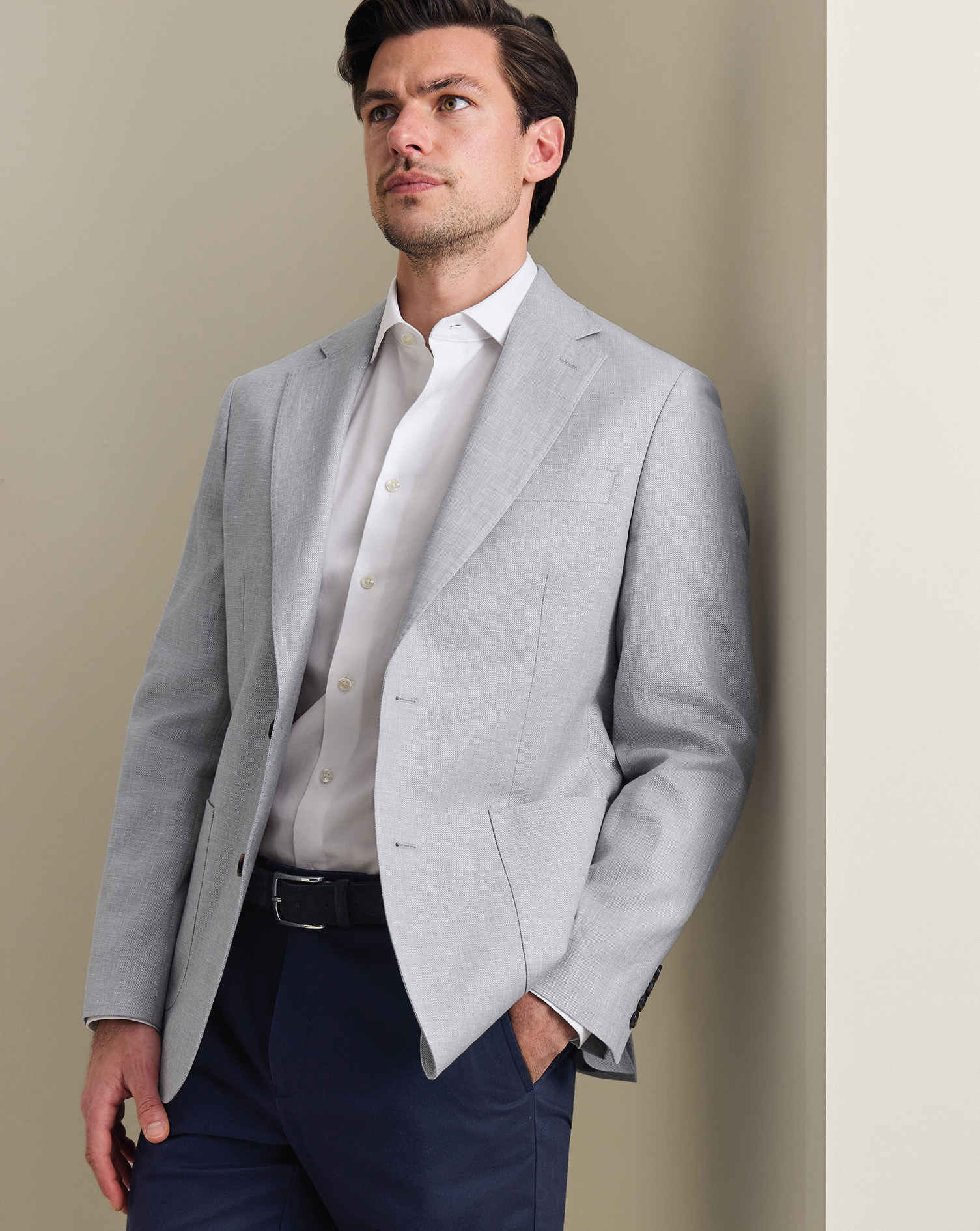 Men's Linen Cotton Jacket - Silver Grey, 40L by Charles Tyrwhitt