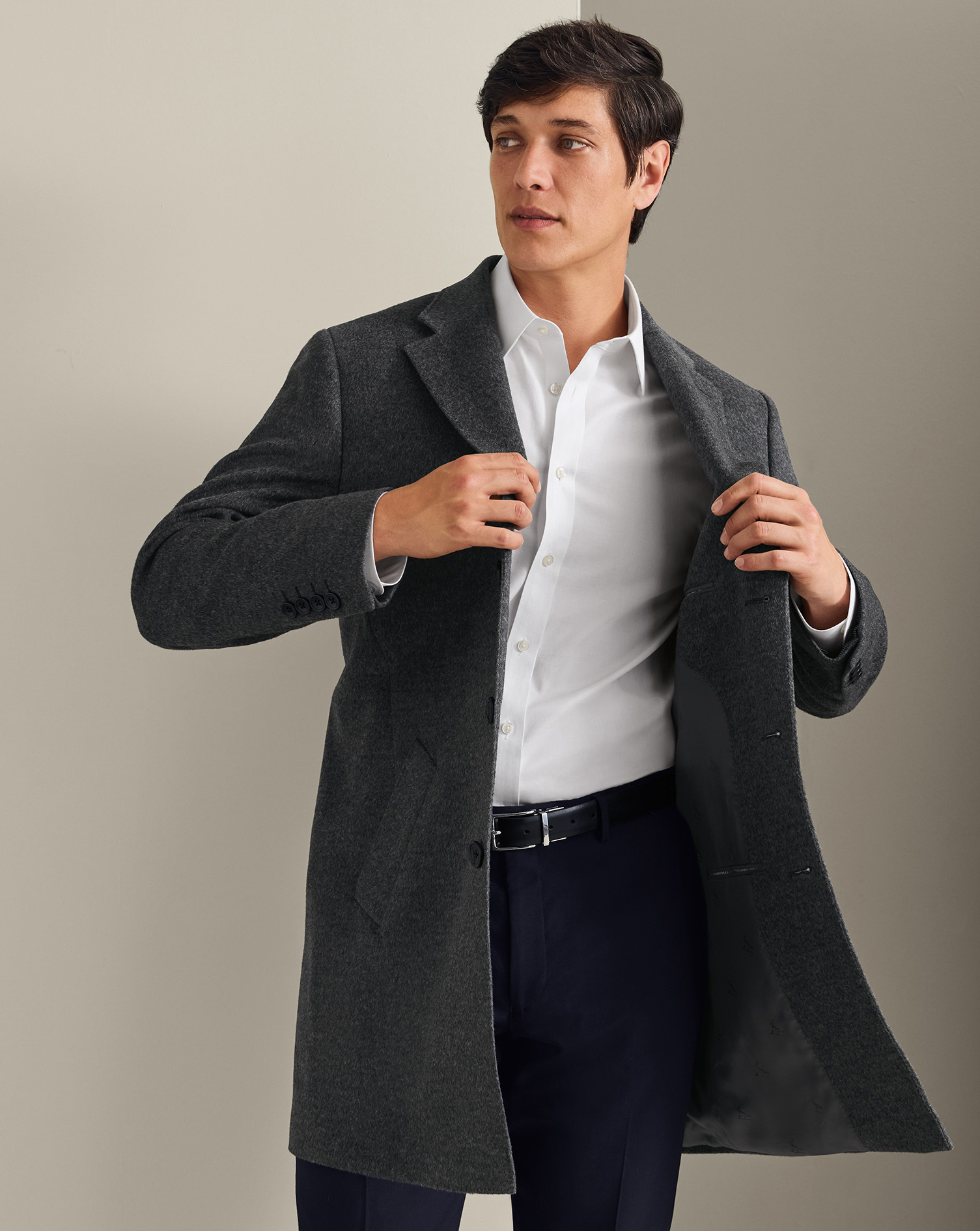 Pure Wool Overcoat - Dark Gray | Charles Tyrwhitt US