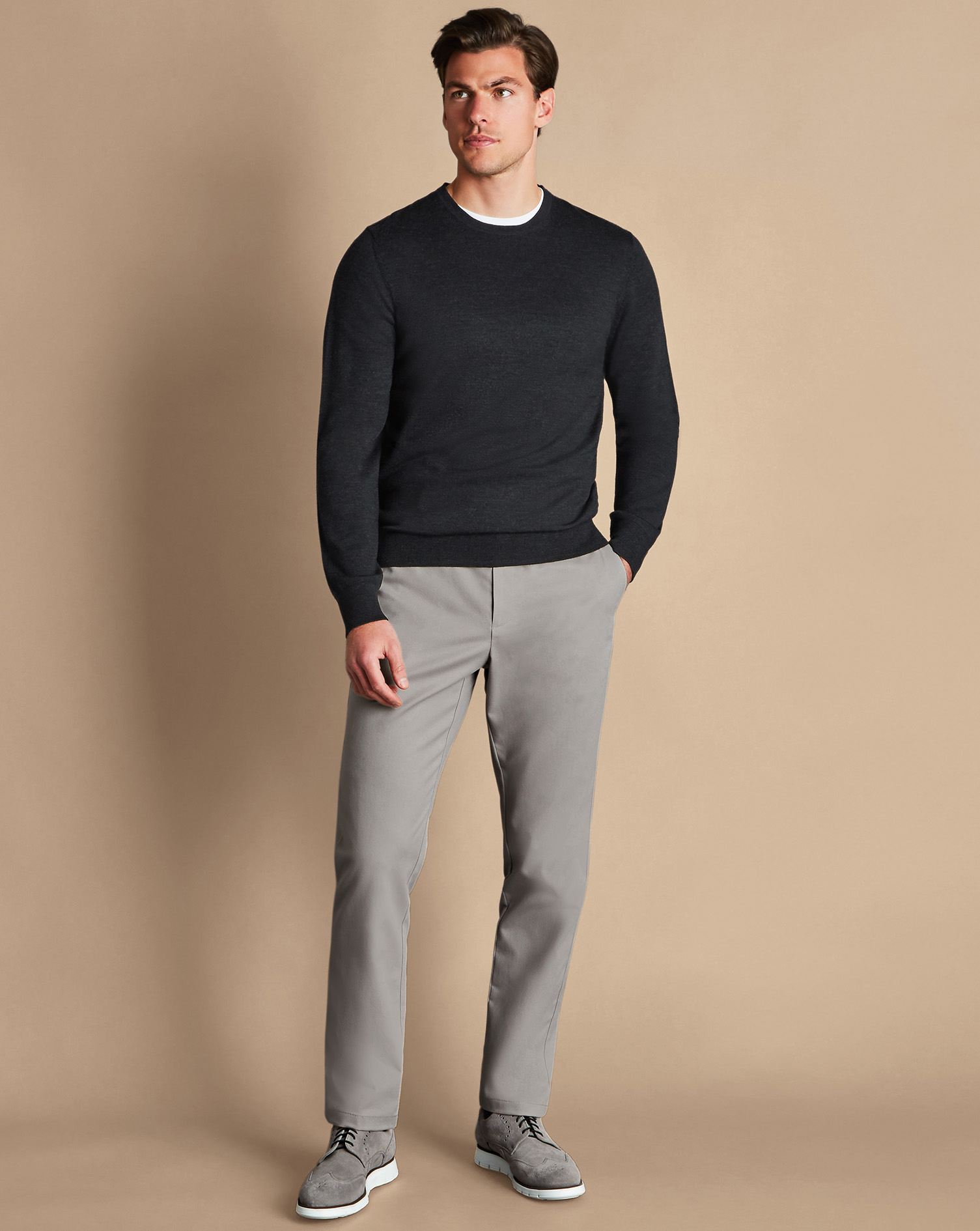 Men's Charles Tyrwhitt Ultimate Non-Iron Chino Pants - Light Grey Size W38 L30 Cotton
