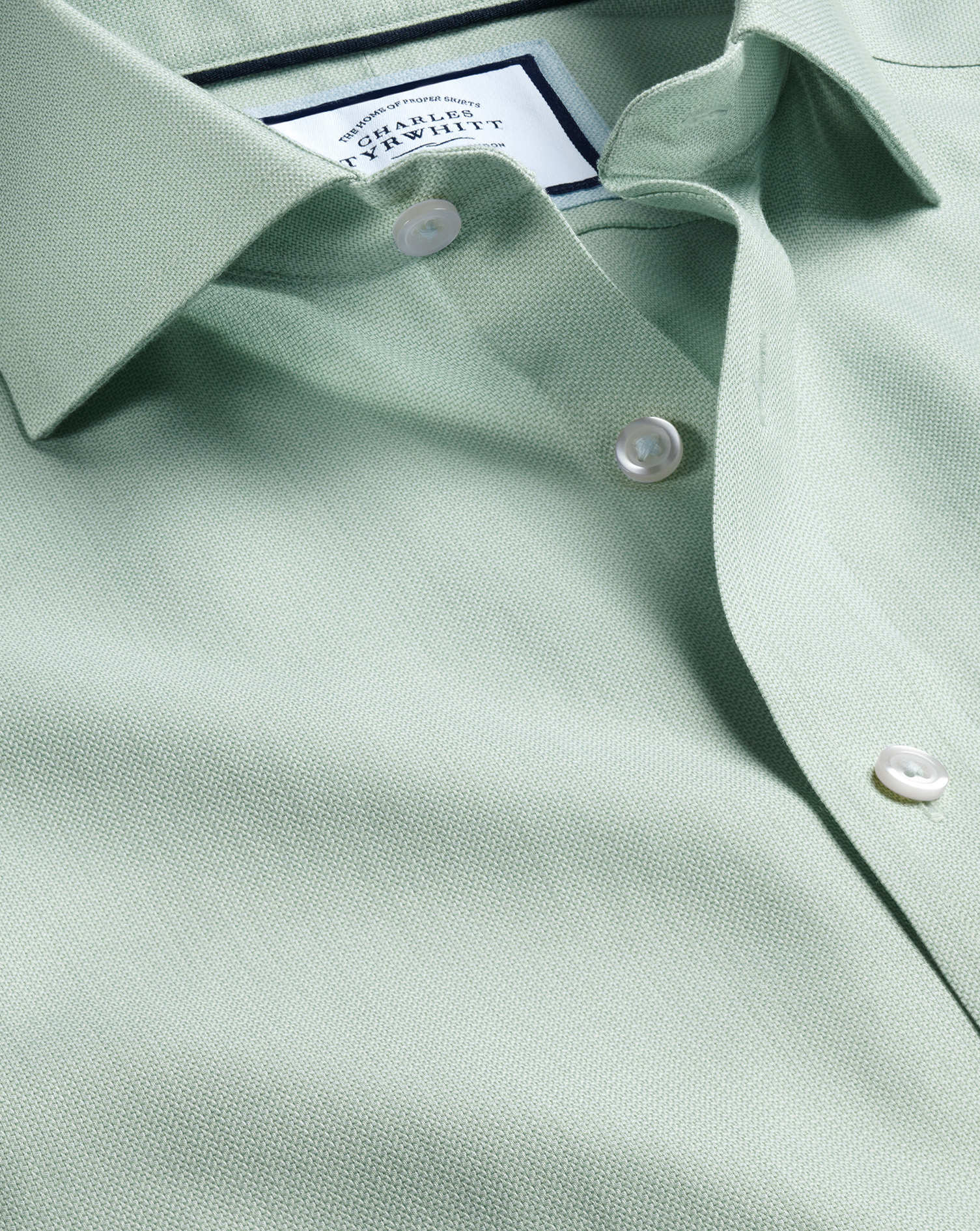 Men's Charles Tyrwhitt Cutaway Collar Non-Iron Henley Weave Dress Shirt - Light Green Single Cuff Si