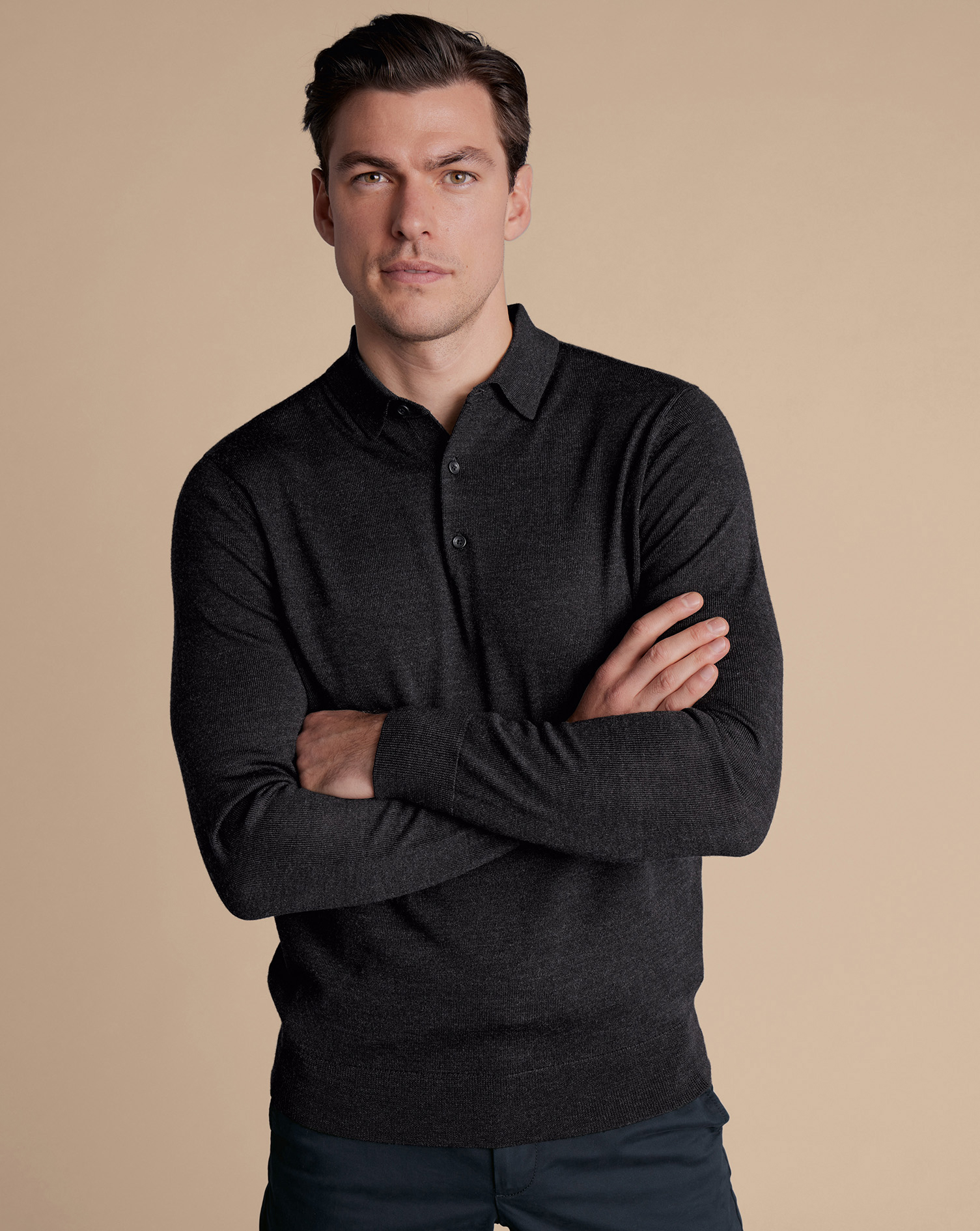 Men's Charles Tyrwhitt Polo Shirt Sweater - Charcoal Grey Size XXL Merino
