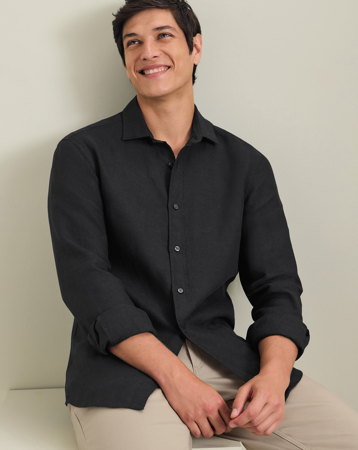 Men's Pure Linen Shirt â Black, Large by Charles Tyrwhitt