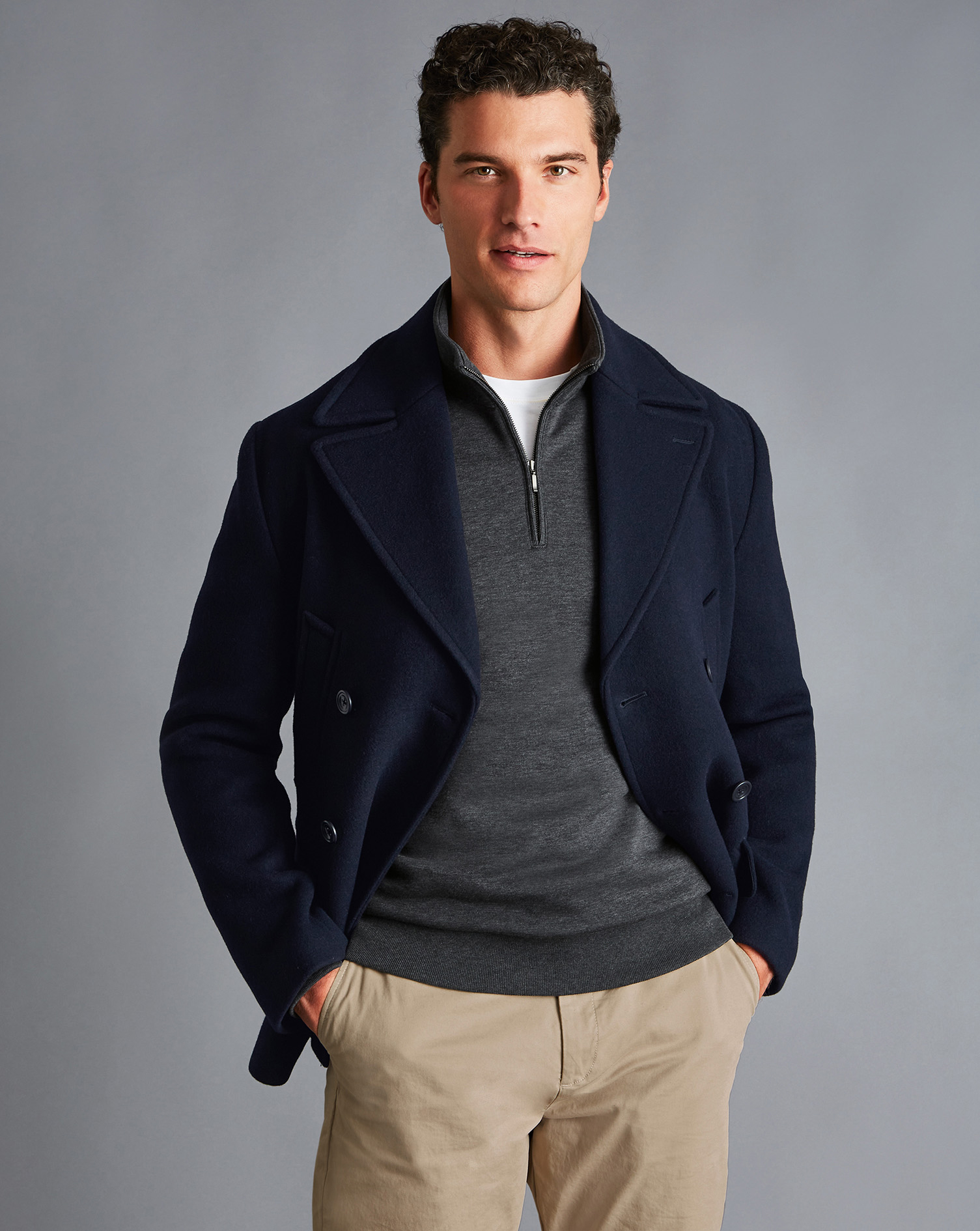 Men's Charles Tyrwhitt Peana coat - Navy Blue Size Large Wool
