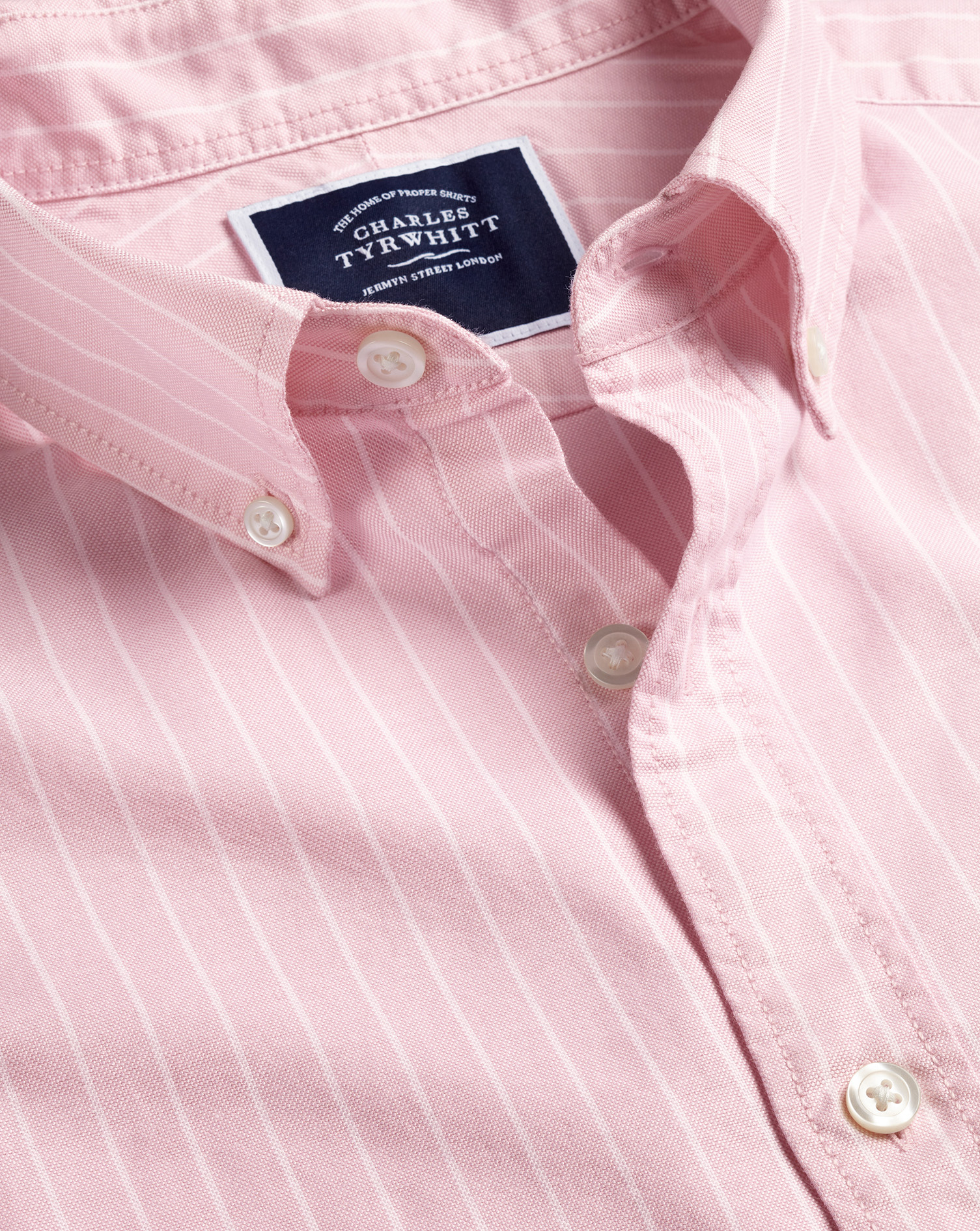 Men's Charles Tyrwhitt Button-Down Collar Washed Oxford Butchers Stripe Casual Shirt - Pink Single C