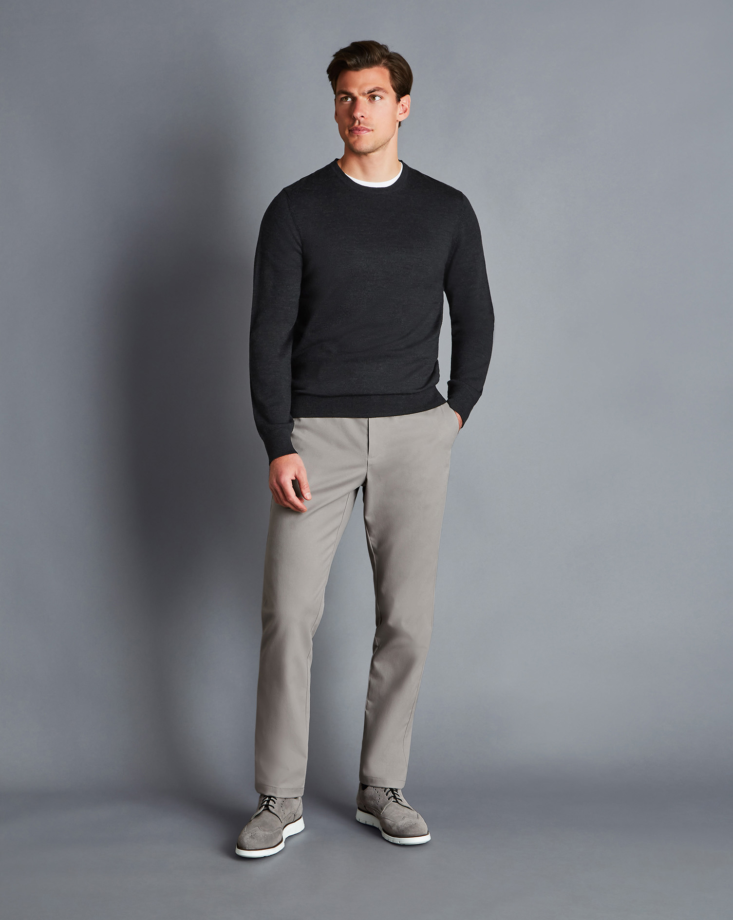 Ultimate Non-Iron Cotton Chino Pants - Light Grey Size W38 L30
