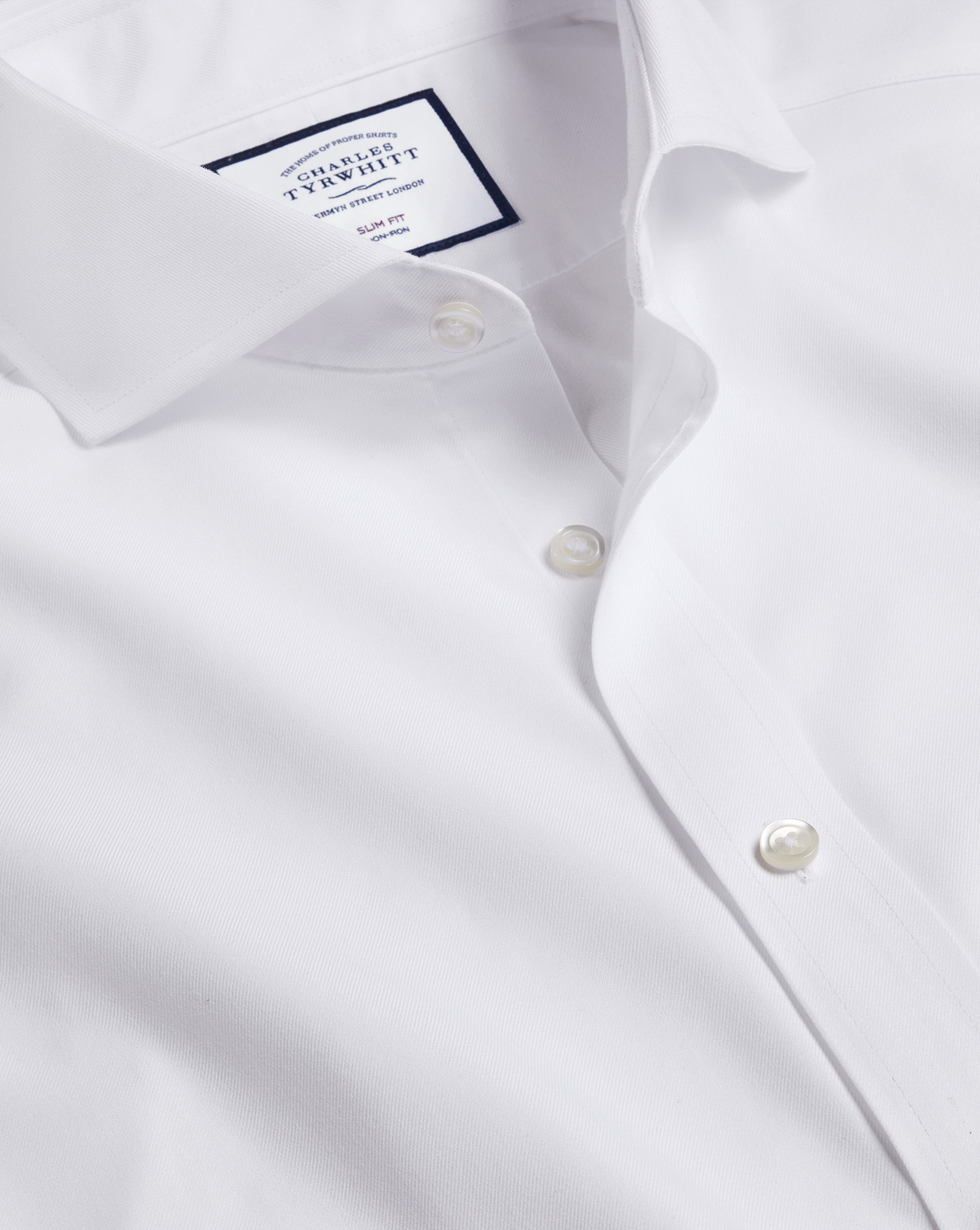 Extreme Cutaway Collar Non-Iron Twill Cotton Dress Shirt - White French Cuff Size Medium
