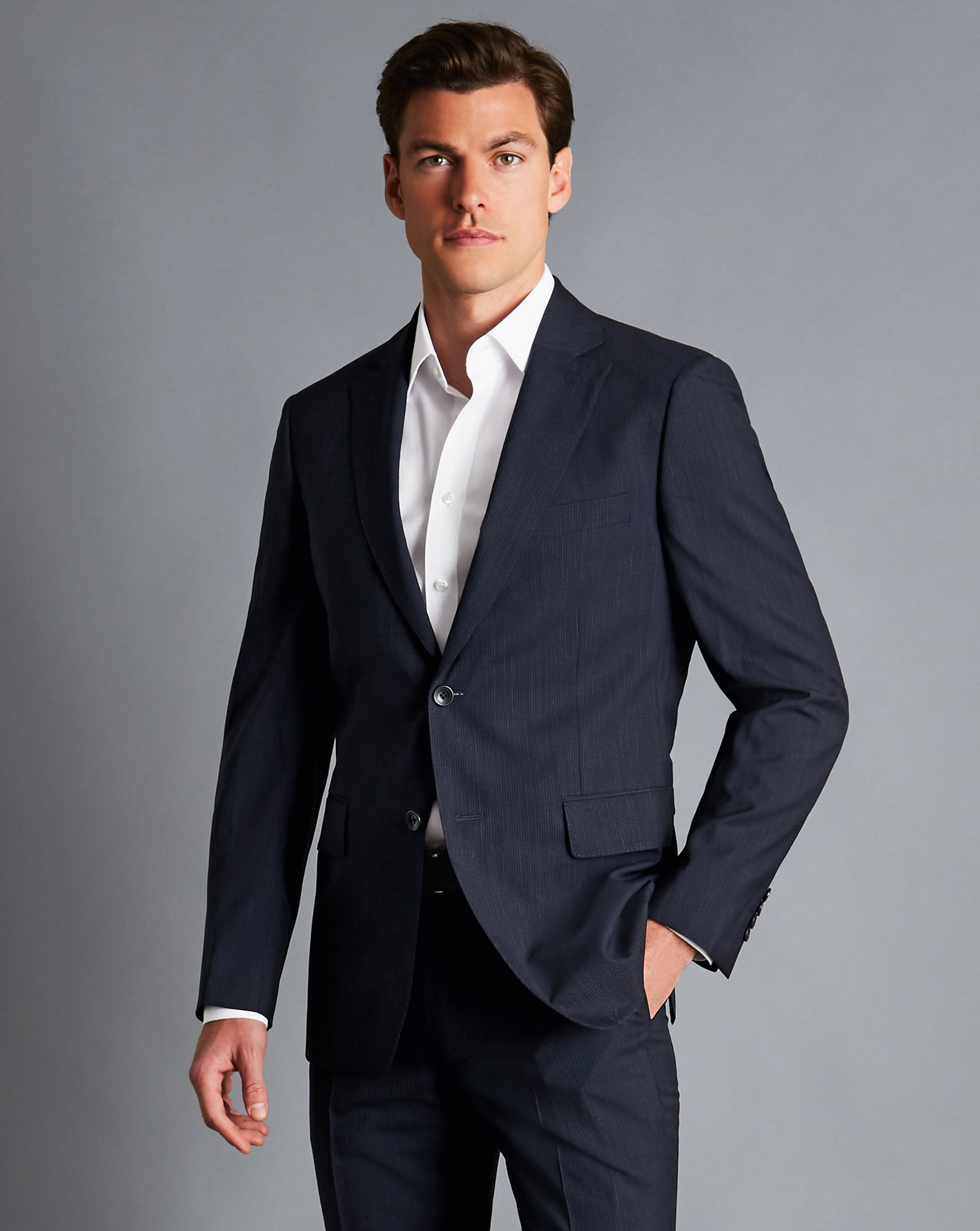 Men's Charles Tyrwhitt Melange Pinstripe Suit na Jacket - Dark Navy Blue Size 46R Wool
