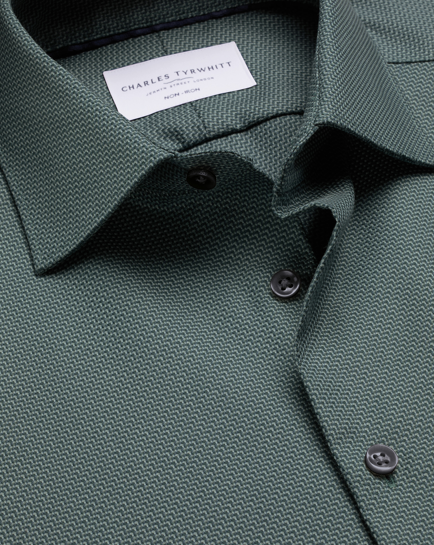 Men's Charles Tyrwhitt Non-Iron Stretch Texture Shirt - Teal Green Single Cuff Size 16.5/33 Cotton