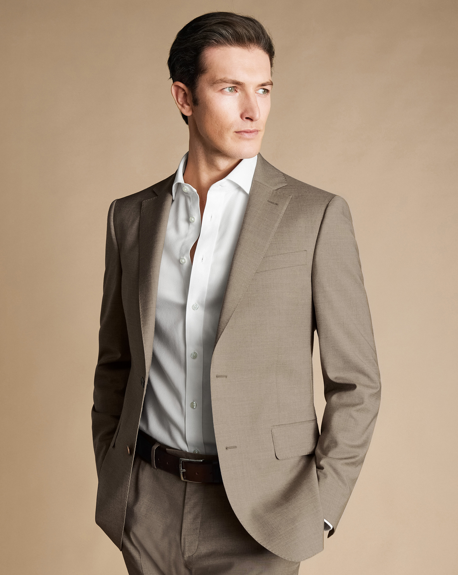 Men's Charles Tyrwhitt Italian Suit na Jacket - Mocha Brown Size 44R Wool
