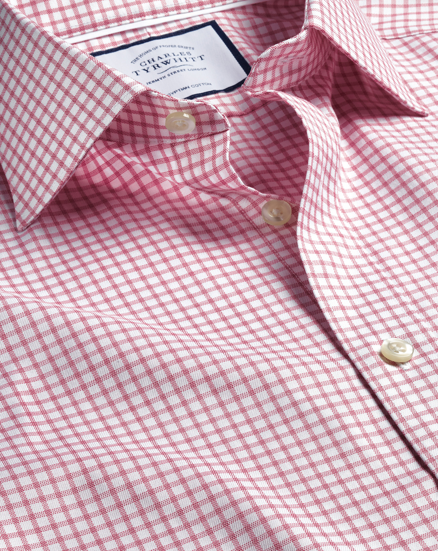 Men's Charles Tyrwhitt Semi-Cutaway Collar Egyptian Twill Fine Check Dress Shirt - Dark Pink Single 