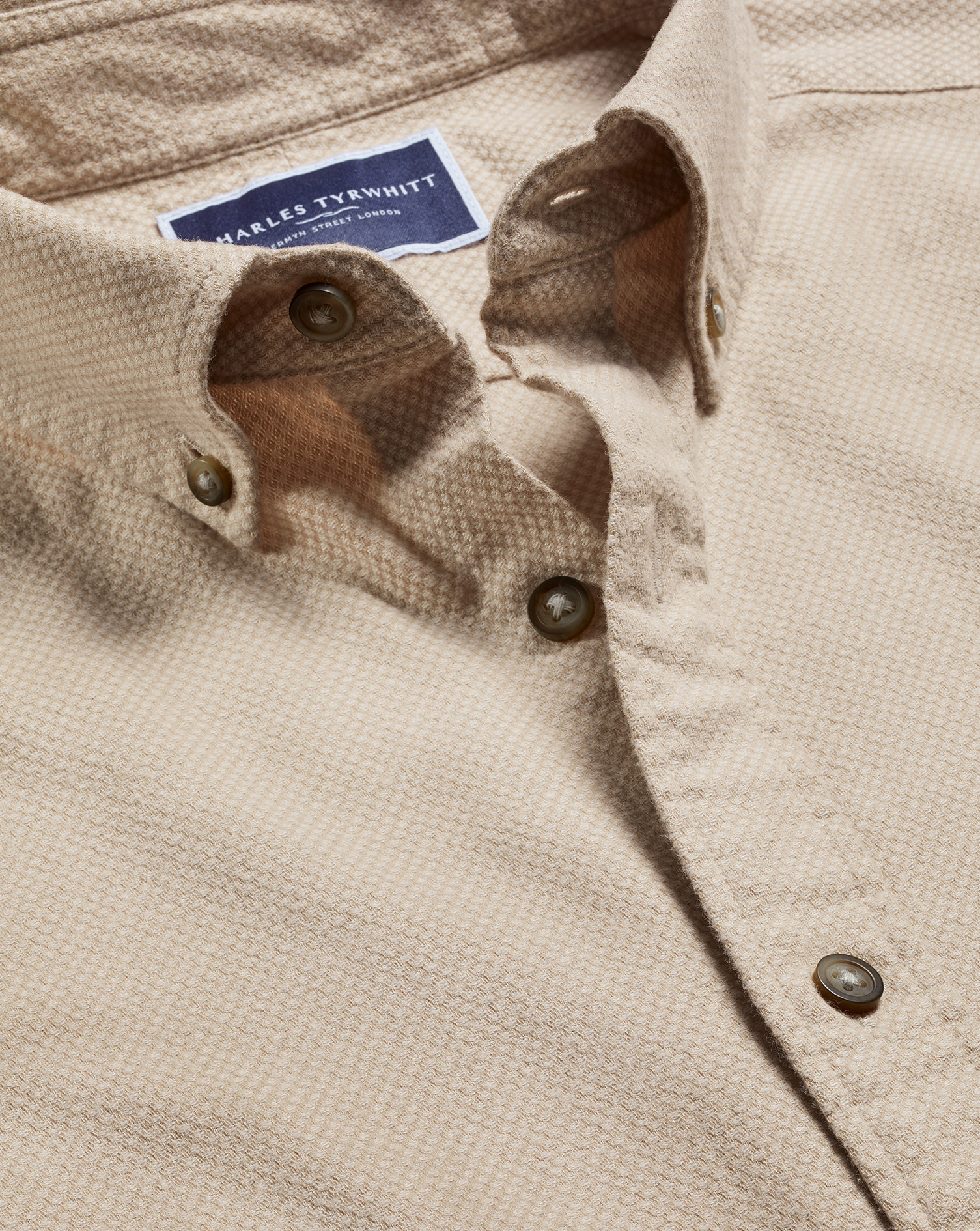 Men's Charles Tyrwhitt Button-Down Collar Dobby Flannel Casual Shirt - Oatmeal Neutral Size Medium C