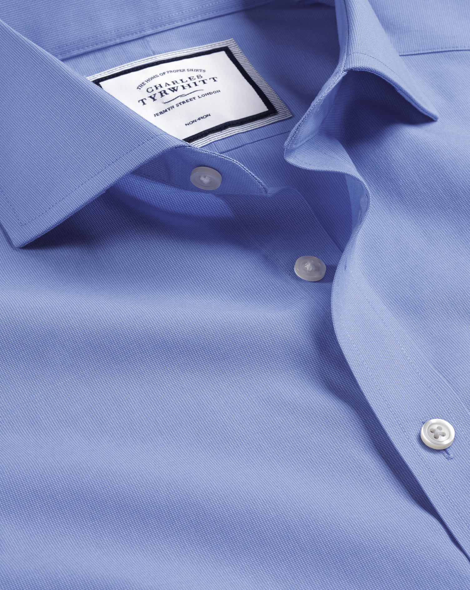Men's Charles Tyrwhitt Cutaway Collar Non-Iron Poplin Dress Shirt - Ocean Blue Single Cuff Size Medi