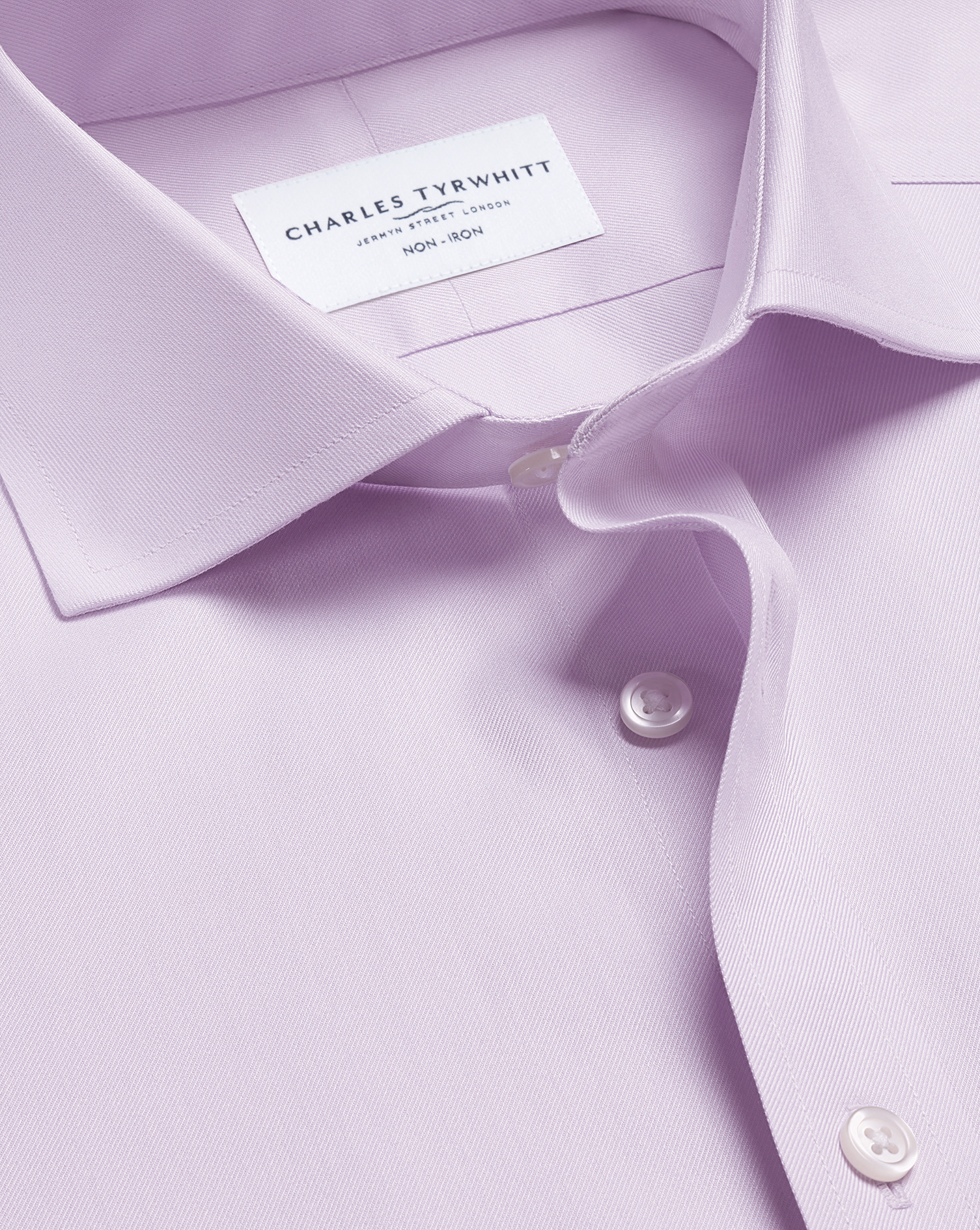 Men's Charles Tyrwhitt Non-Iron Twill Dress Shirt - Lilac Purple Single Cuff Size 16.5/35 Cotton