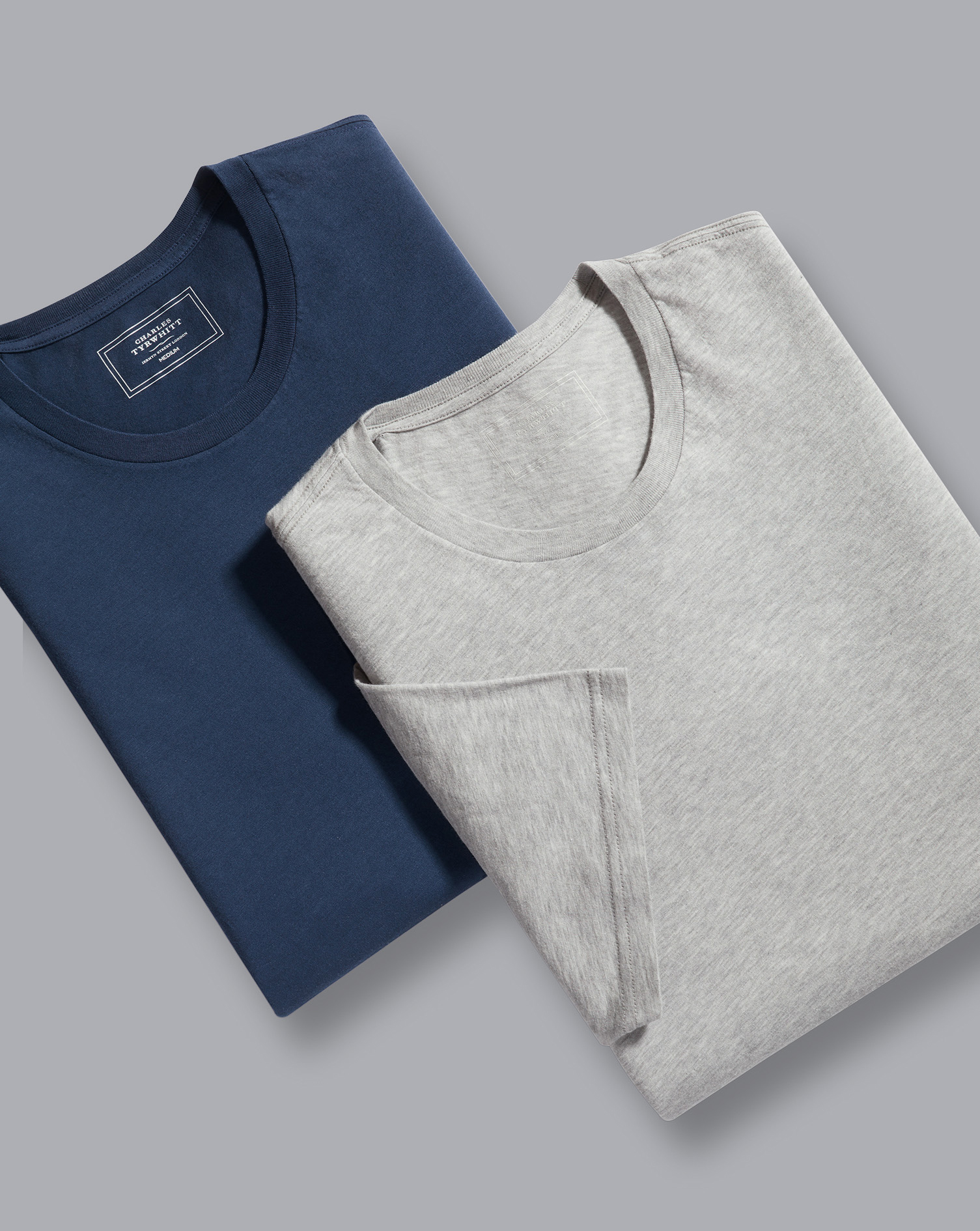 Men's Charles Tyrwhitt 2 Pack Crew Neck T-Shirts - Indigo Blue and Grey Size Large Cotton
