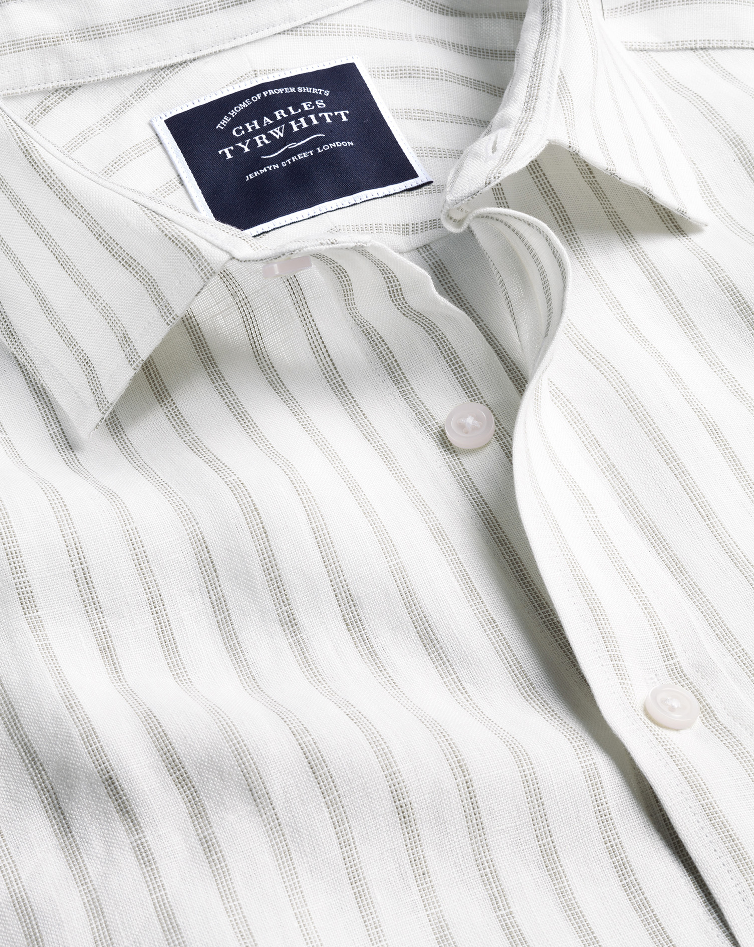 Men's Charles Tyrwhitt Pure Stripe Casual Shirt - Limestone Single Cuff Neutral Size XXXL Linen
