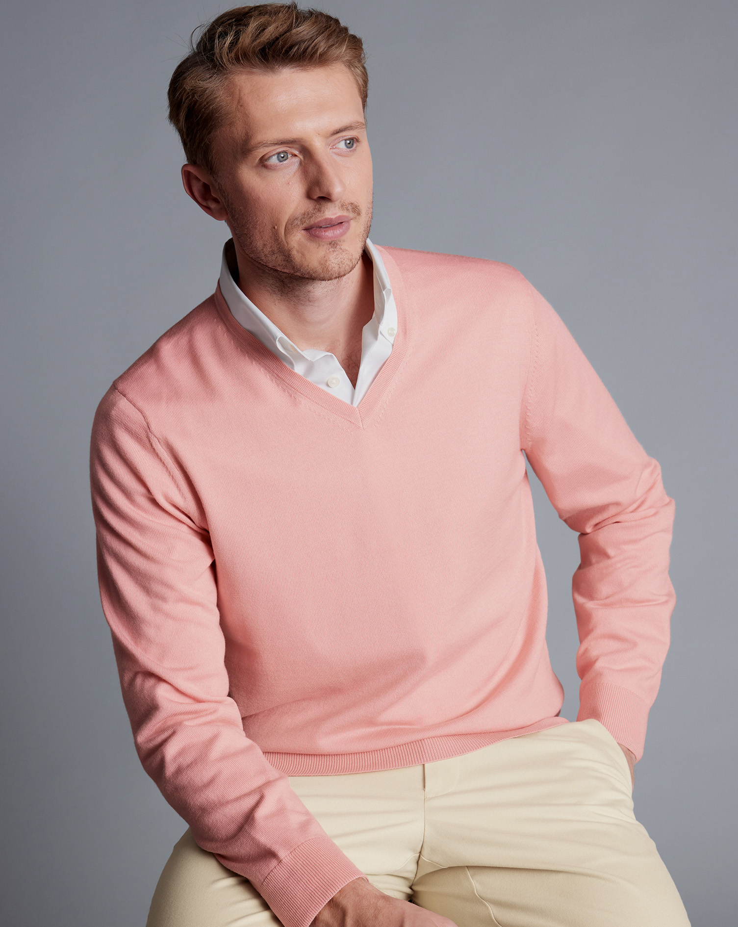 Pull En Pur Mérinos À Col En V - Clair par - Charles Tyrwhitt - Modalova