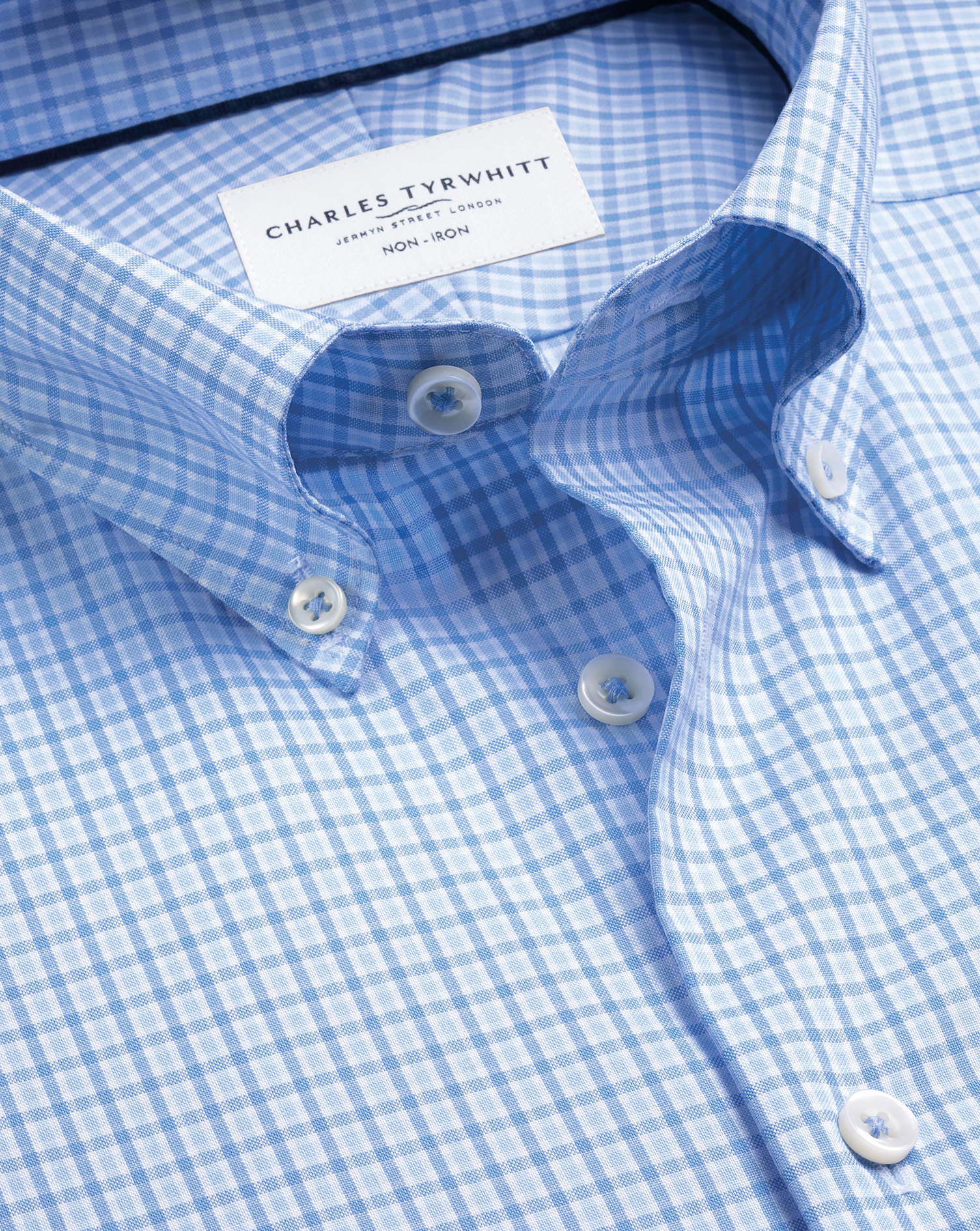 Non-Iron Stretch Oxford Check Shirt – Cornflower Blue | Charles