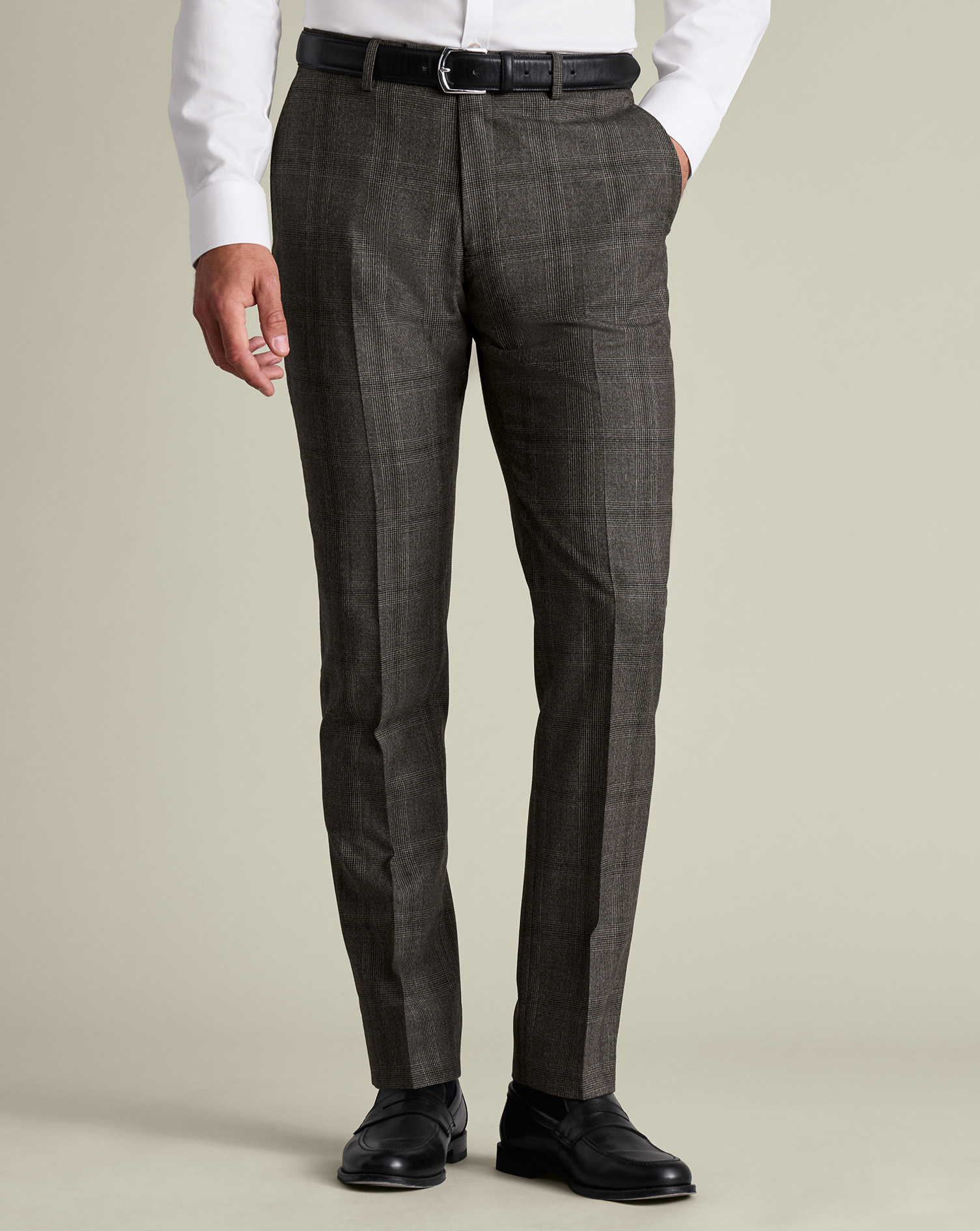 Men's Ultimate Performance Check Suit Trousers - Mocha Brown, 36/32 by Charles Tyrwhitt