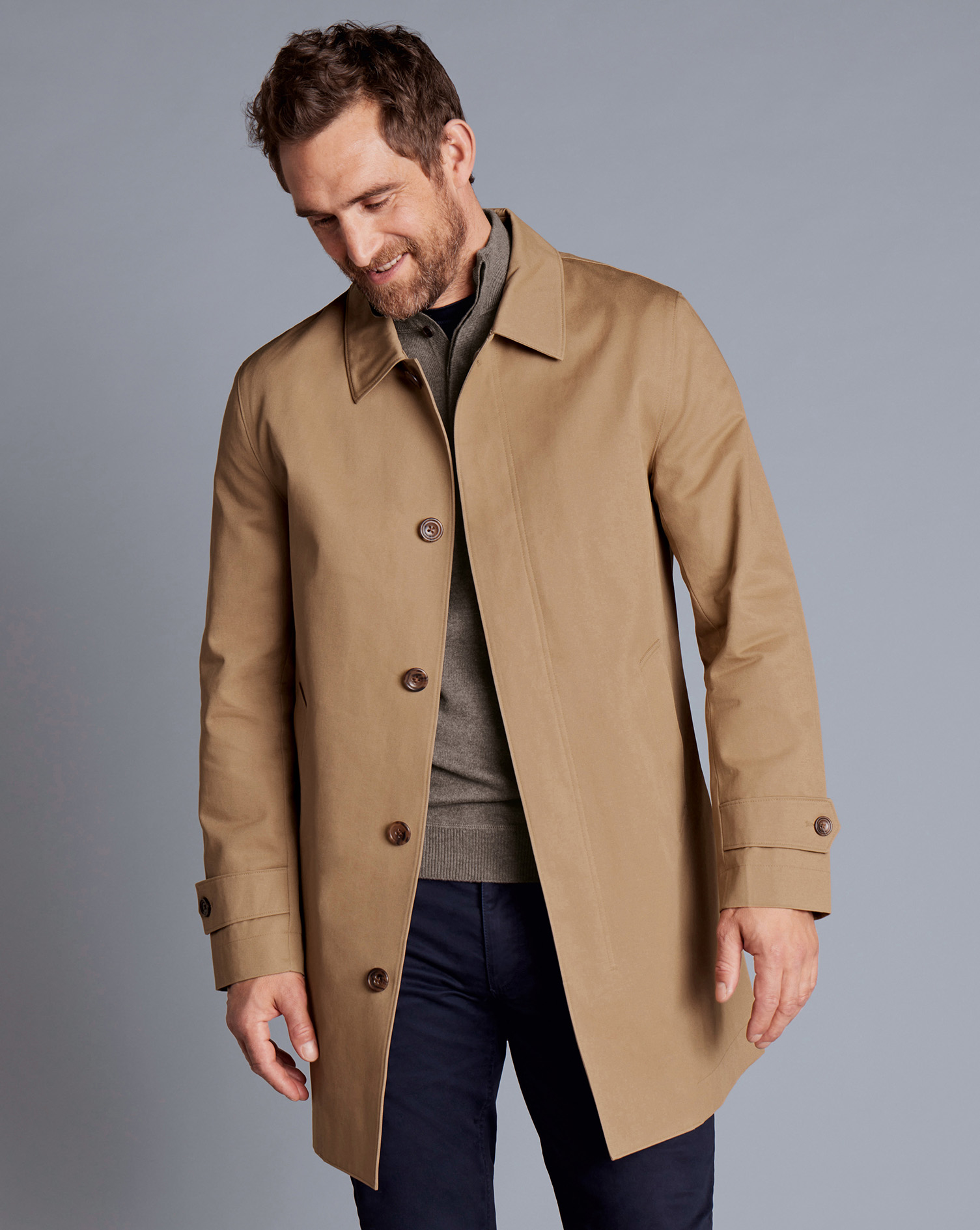 Men's Charles Tyrwhitt Showerproof Rainna coat - Camel Brown Size 40R Cotton

