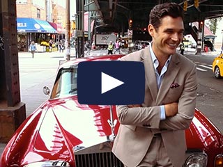 Man and red car in New York